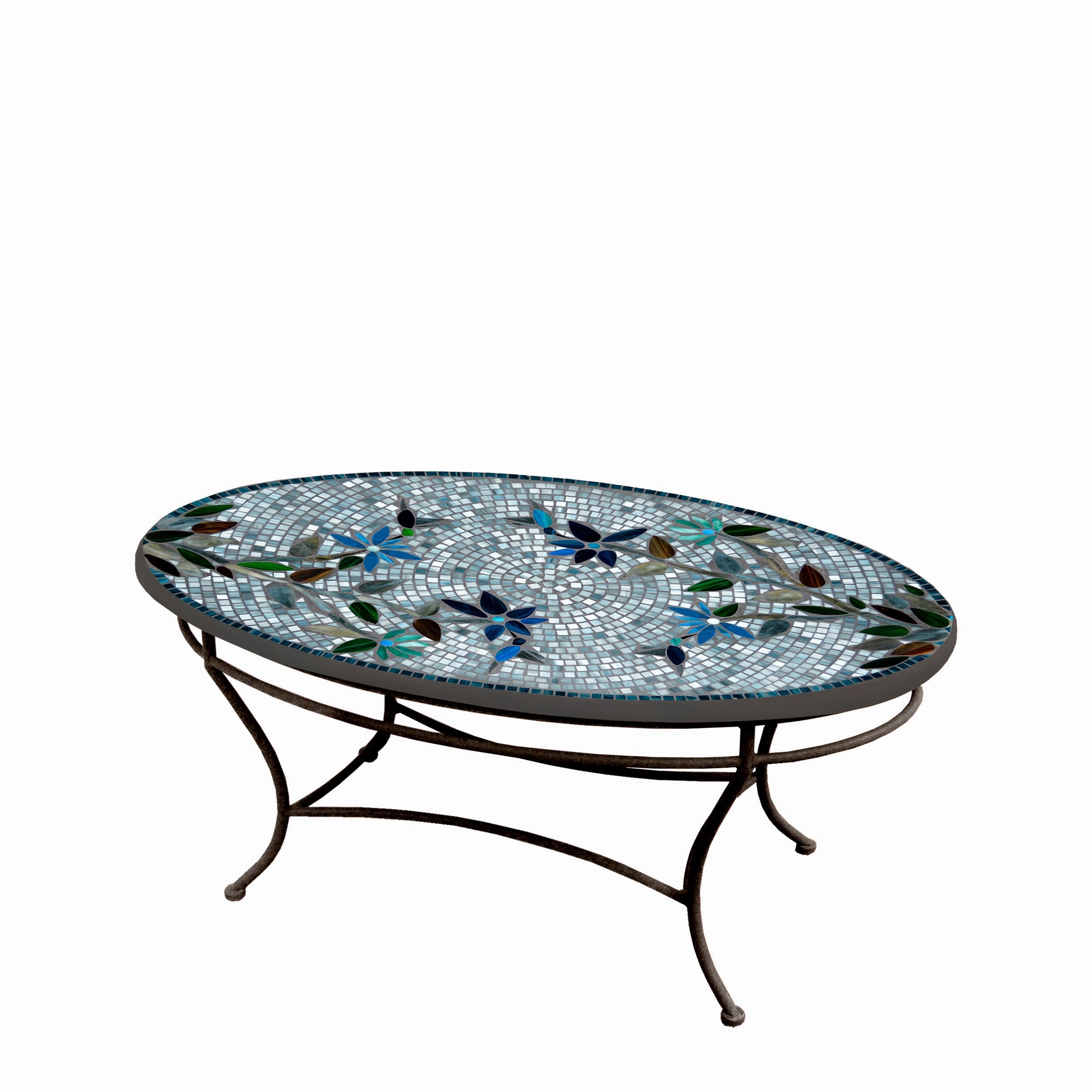42" Oval Mosaic Stone Top Coffee Table