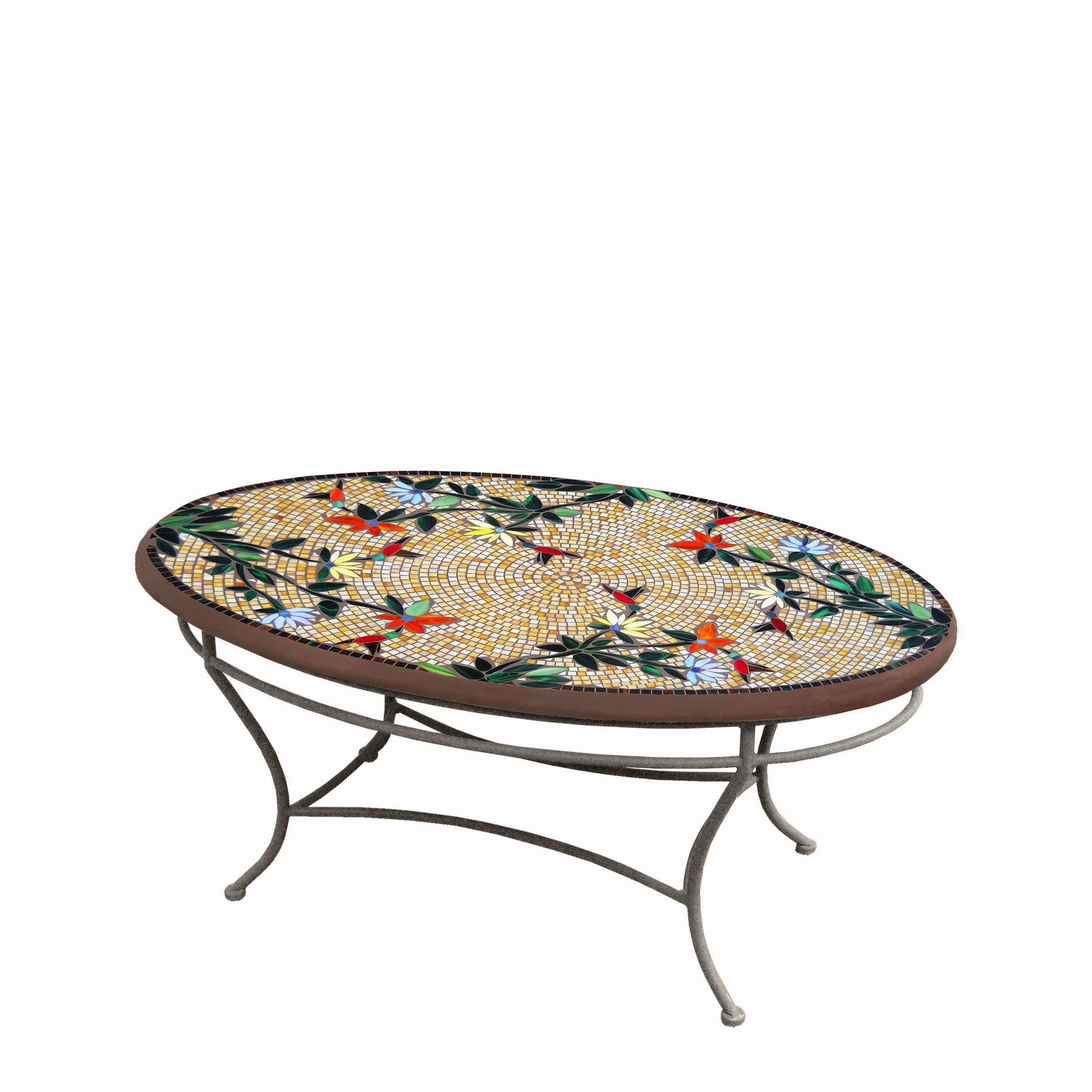 42" Oval Mosaic Stone Top Coffee Table