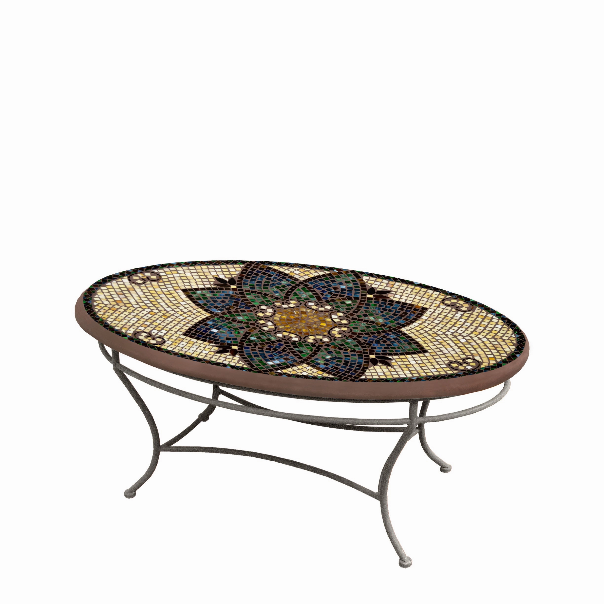 42" Oval Mosaic Stone Top Coffee Table