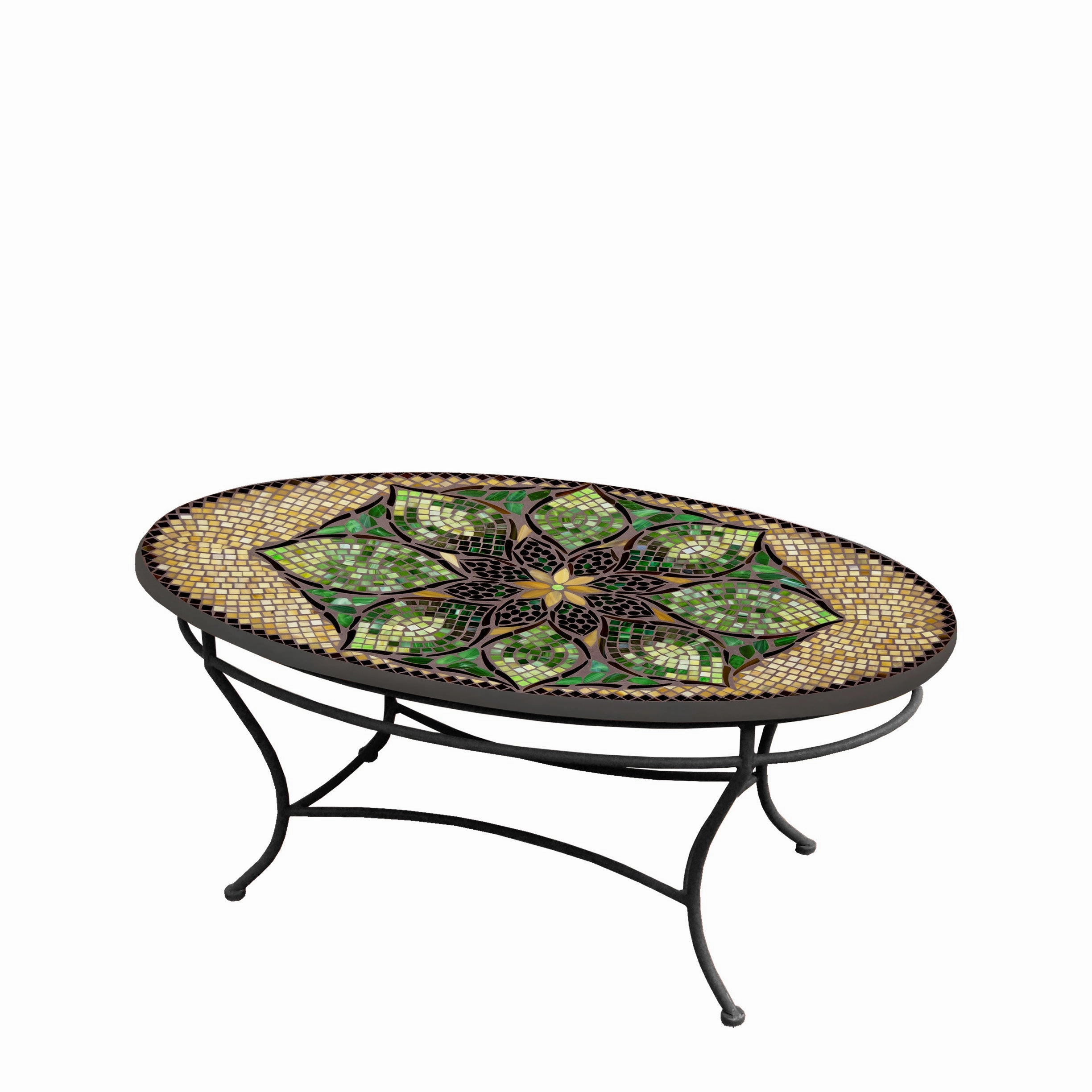 42" Oval Mosaic Stone Top Coffee Table