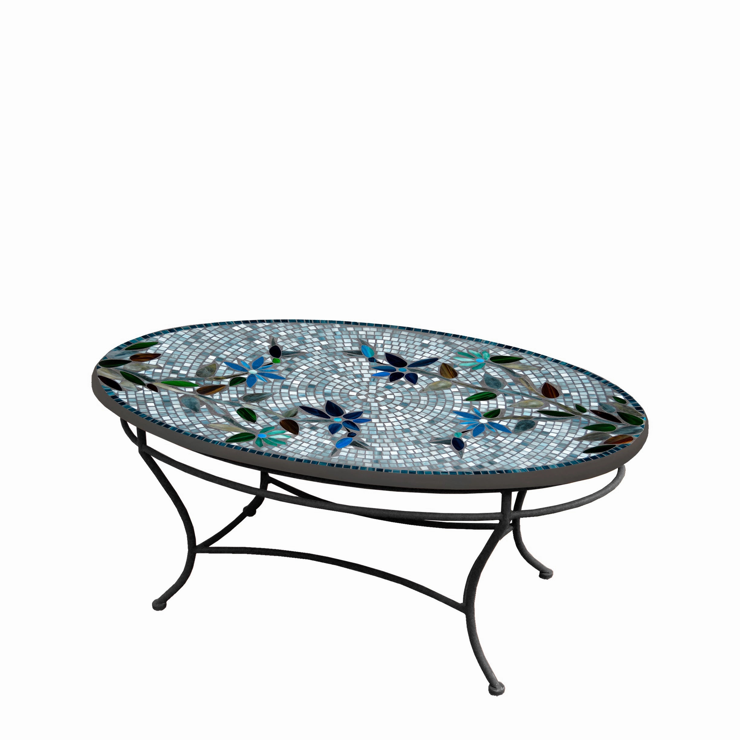 42" Oval Mosaic Stone Top Coffee Table