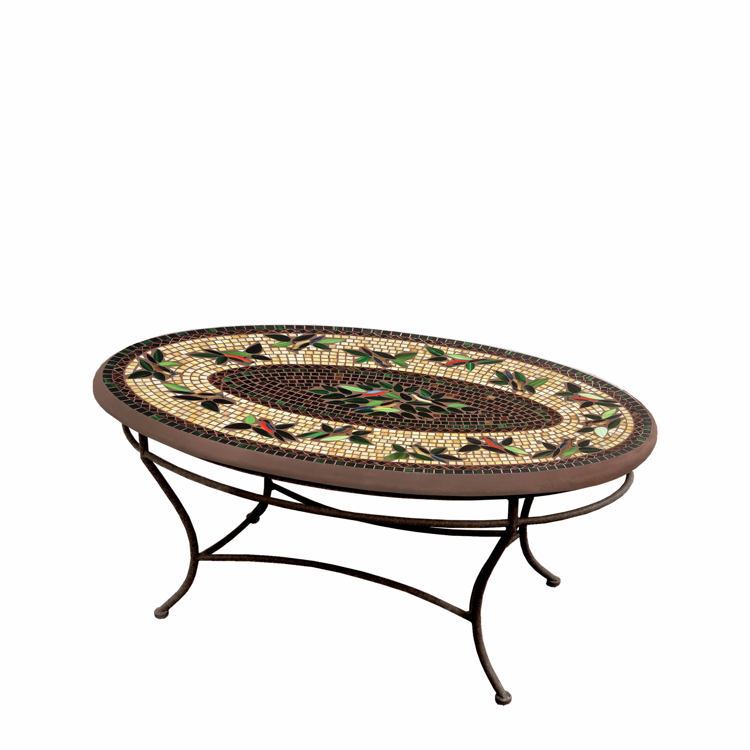 42" Oval Mosaic Stone Top Coffee Table