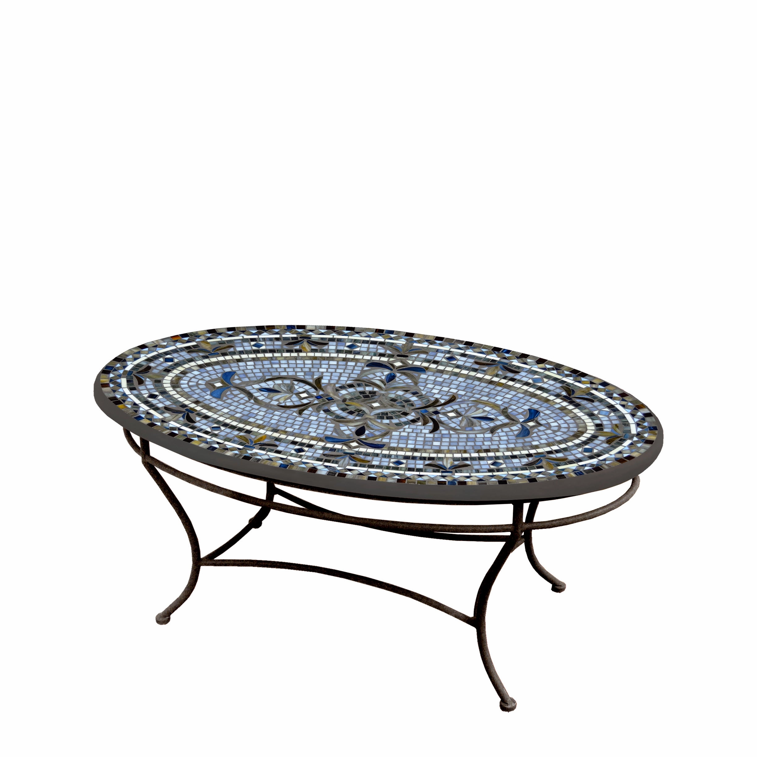 42" Oval Mosaic Stone Top Coffee Table