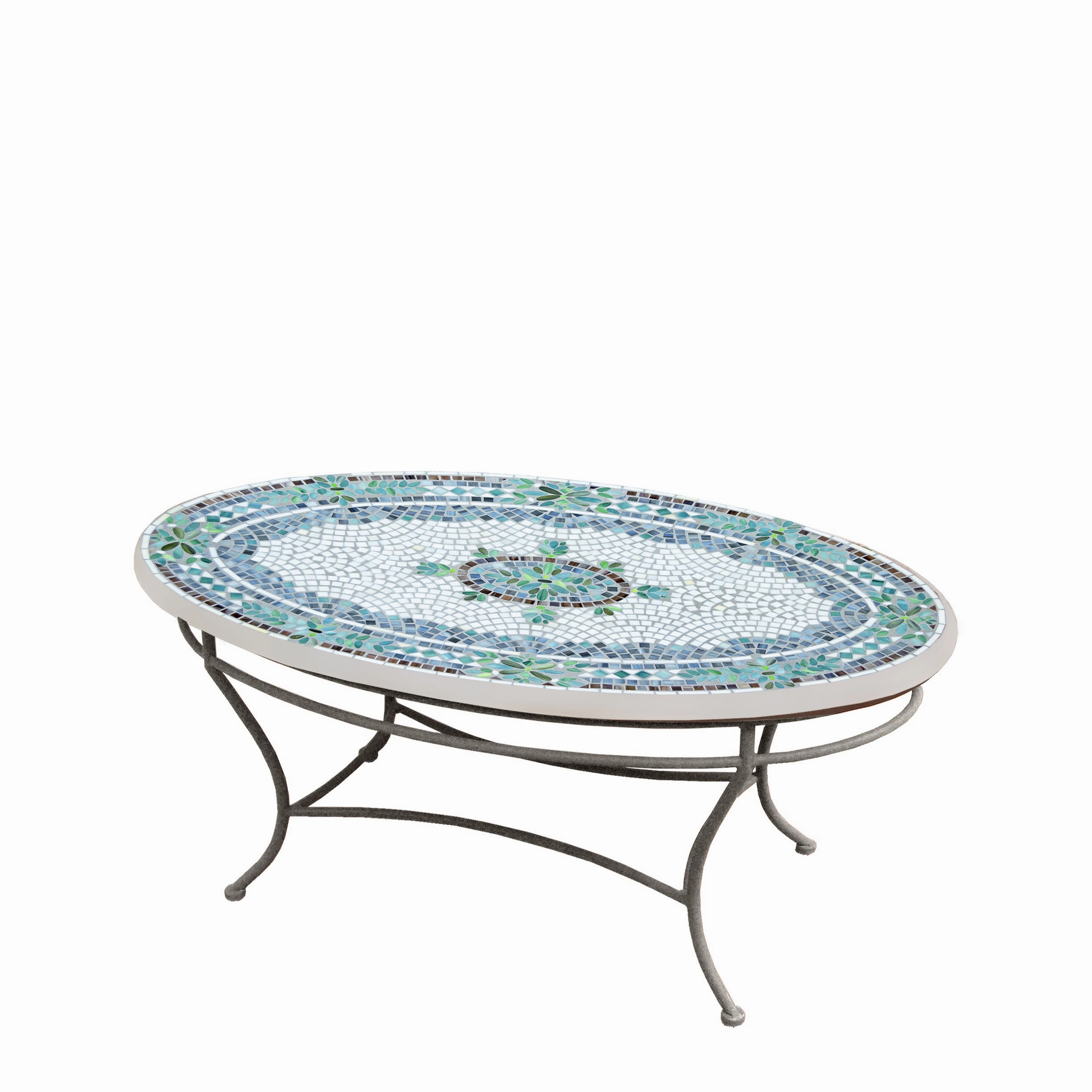 42" Oval Mosaic Stone Top Coffee Table