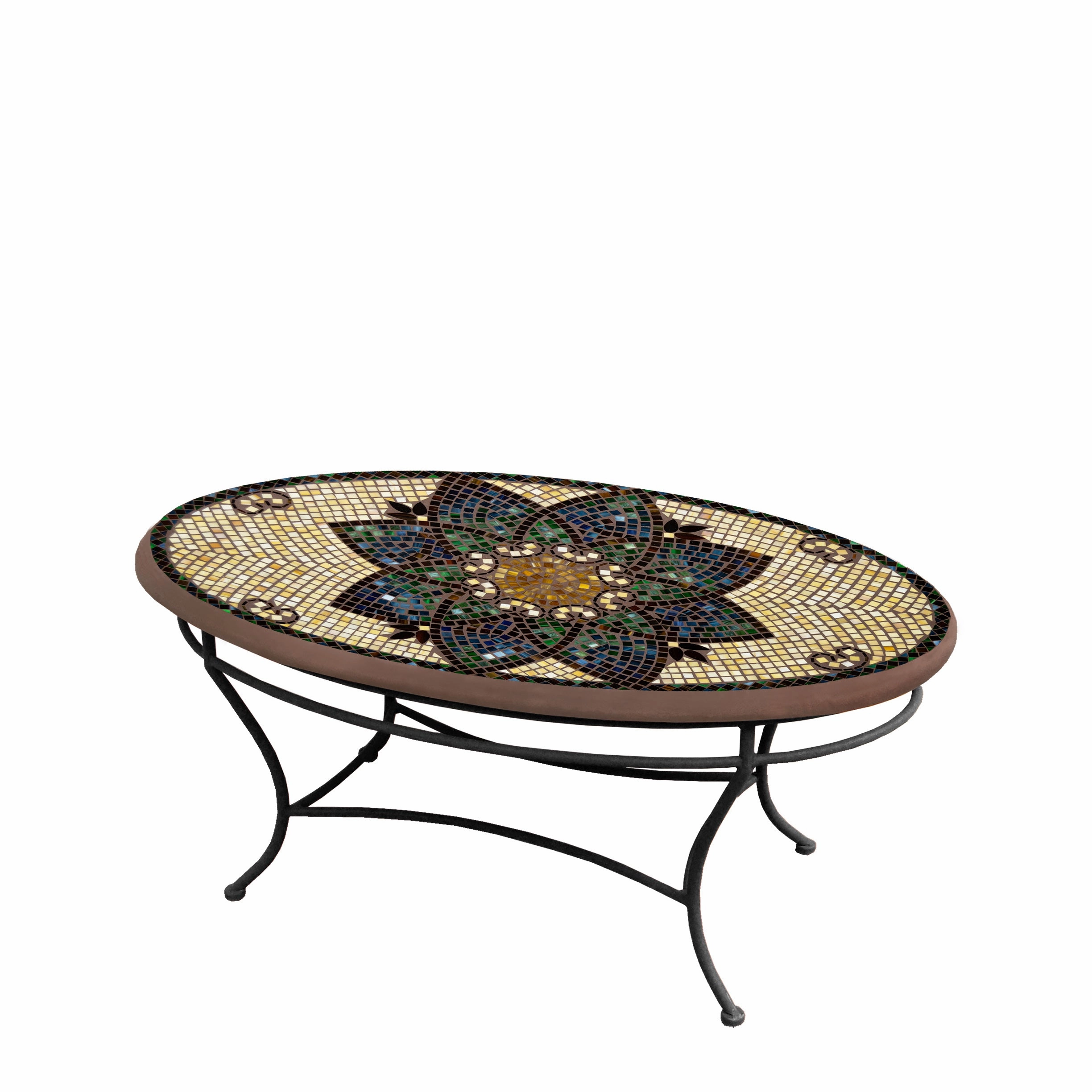 42" Oval Mosaic Stone Top Coffee Table
