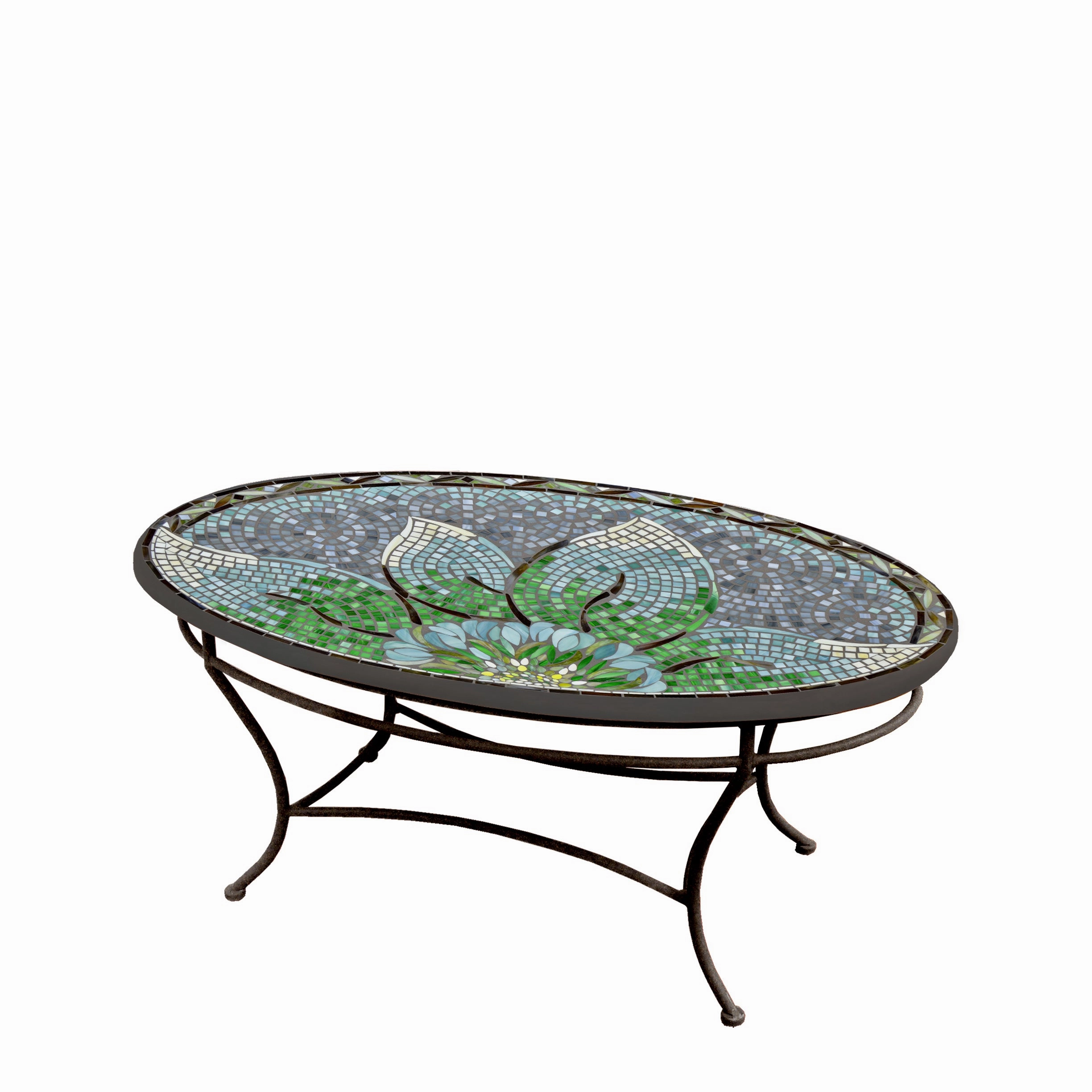 42" Oval Mosaic Stone Top Coffee Table