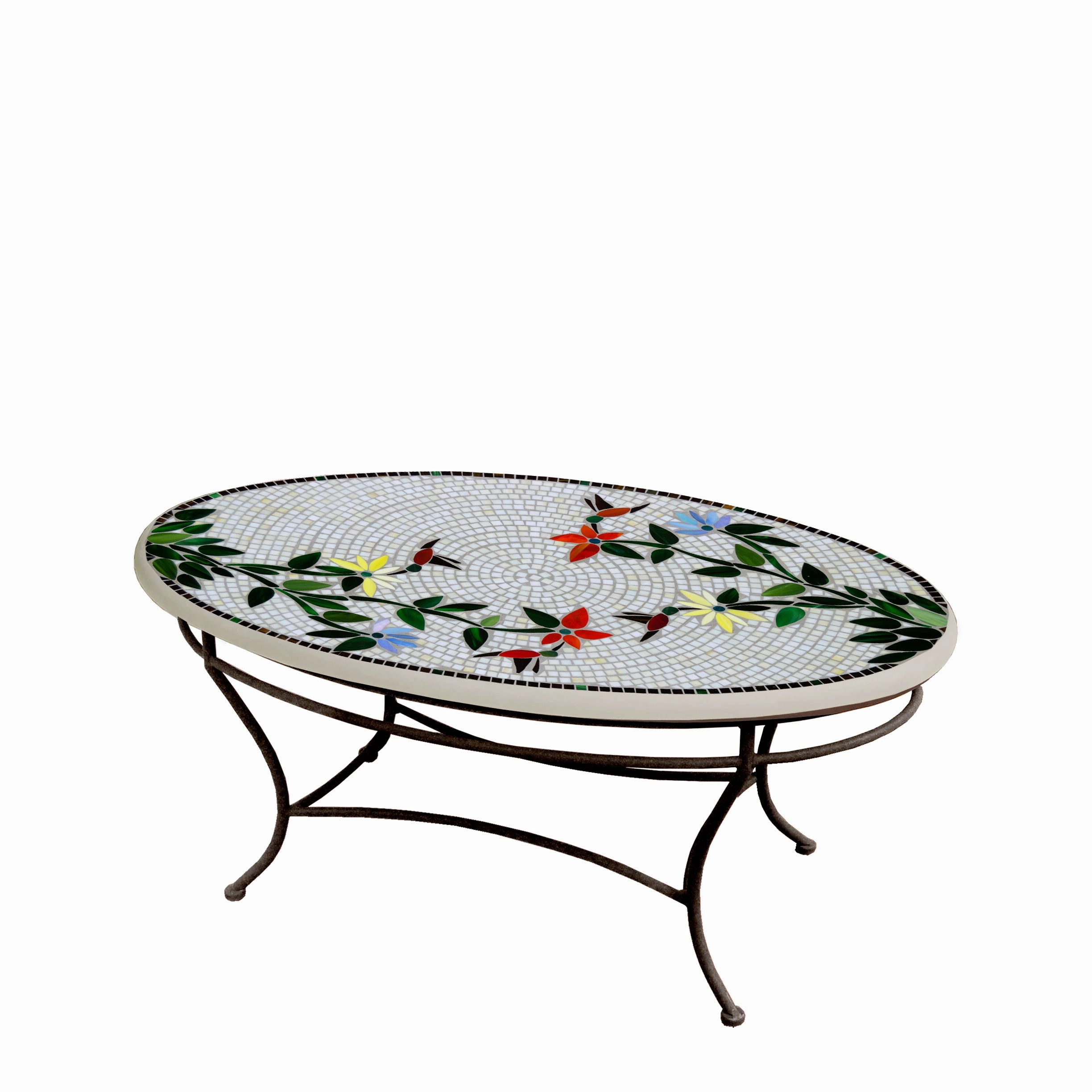 42" Oval Mosaic Stone Top Coffee Table