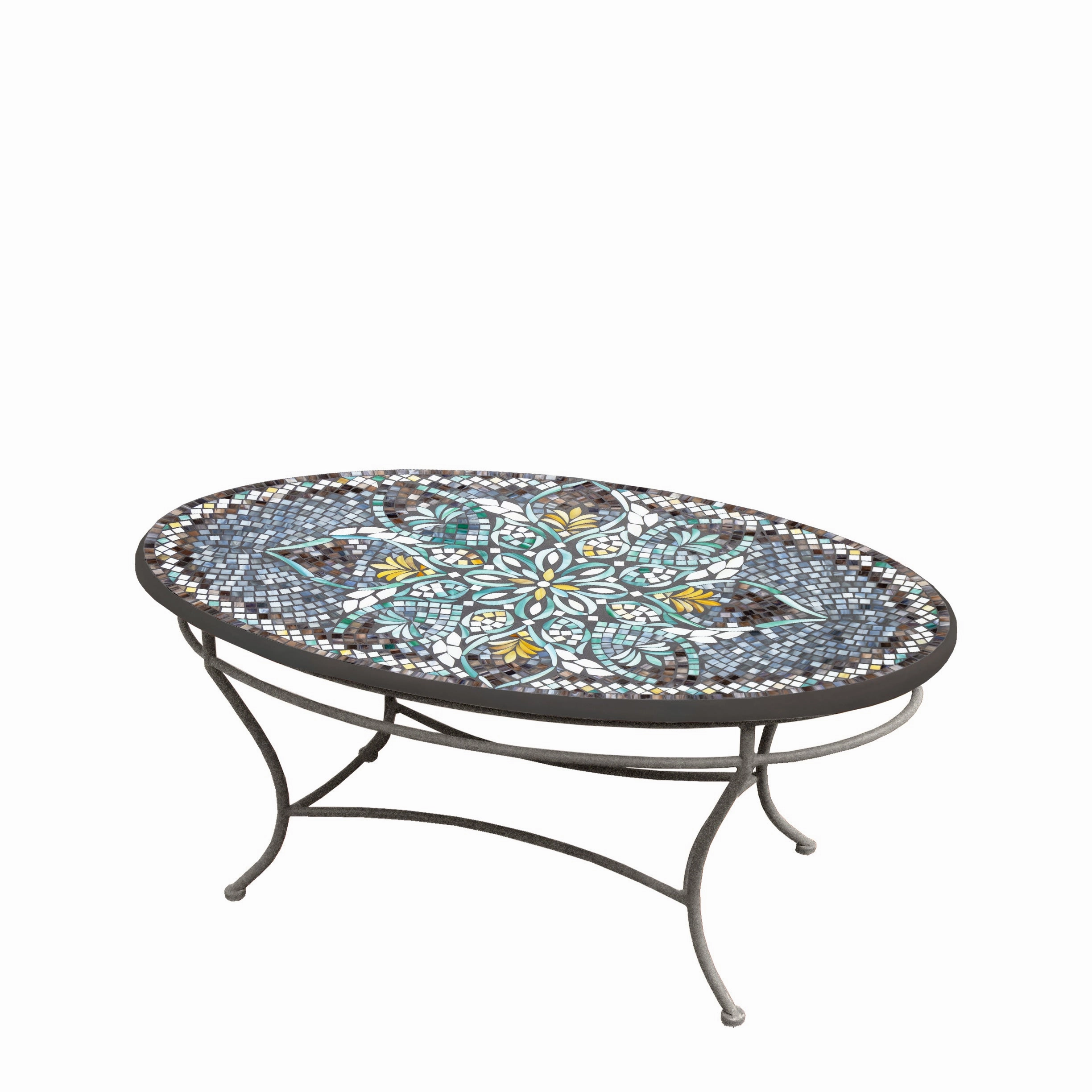 42" Oval Mosaic Stone Top Coffee Table
