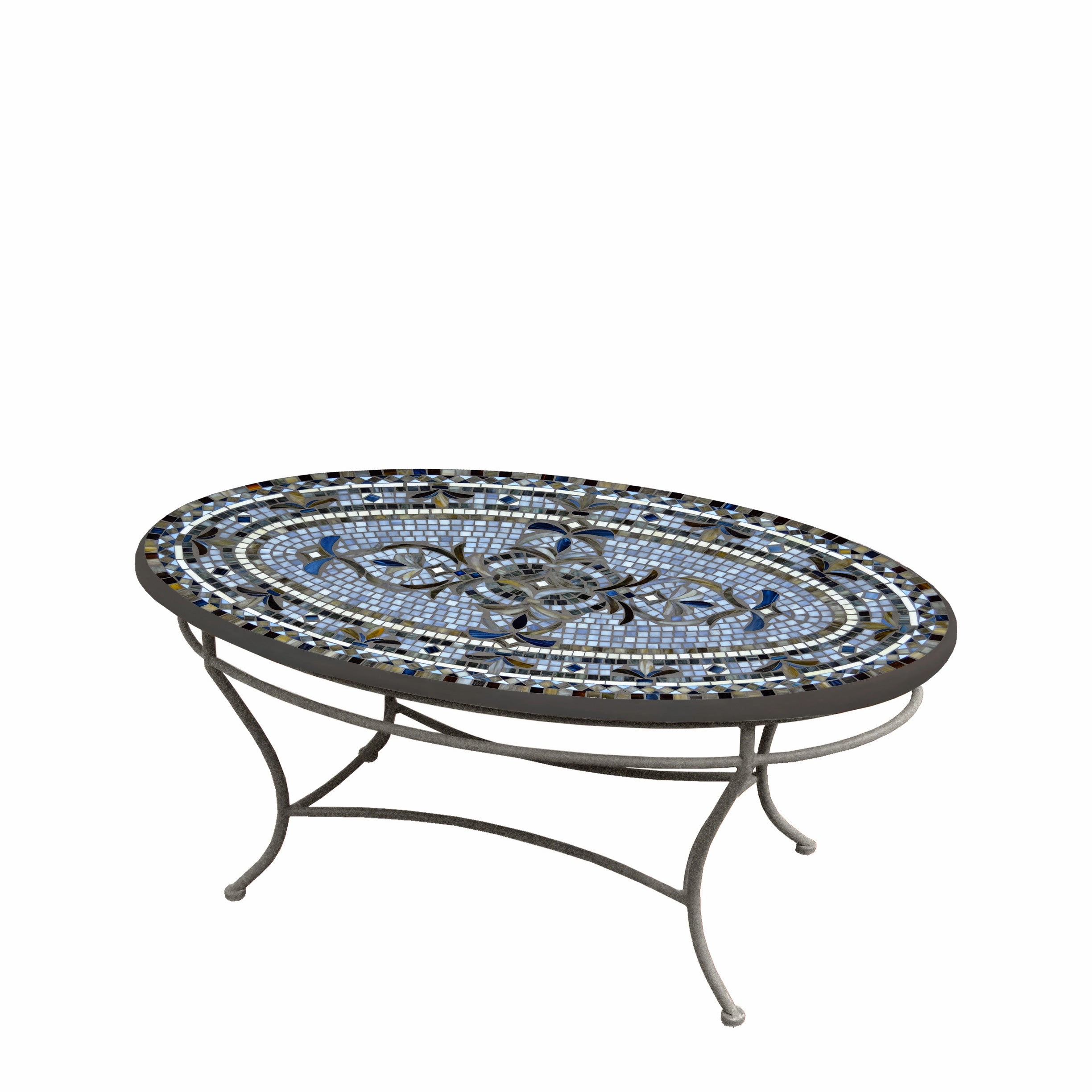42" Oval Mosaic Stone Top Coffee Table