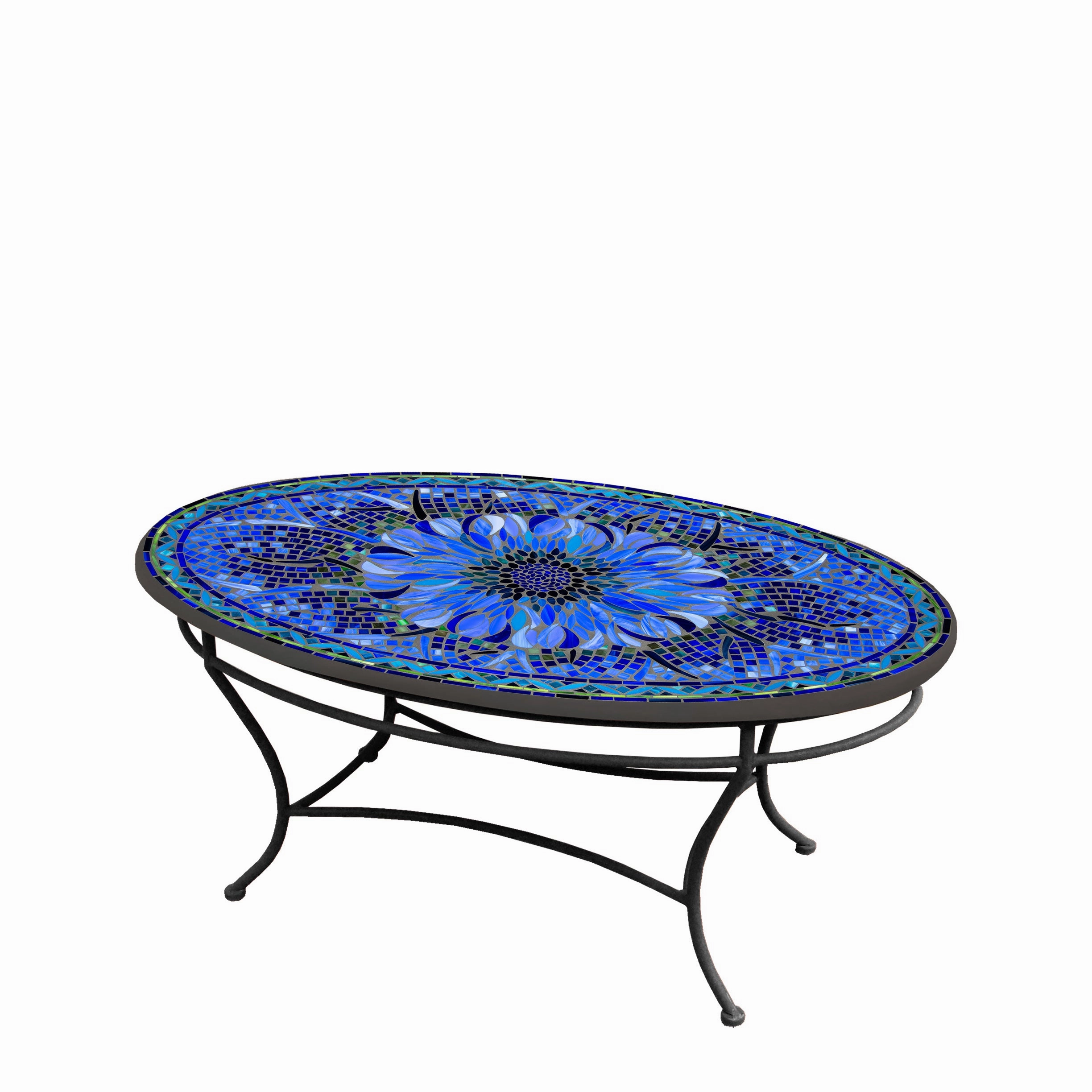 42" Oval Mosaic Stone Top Coffee Table