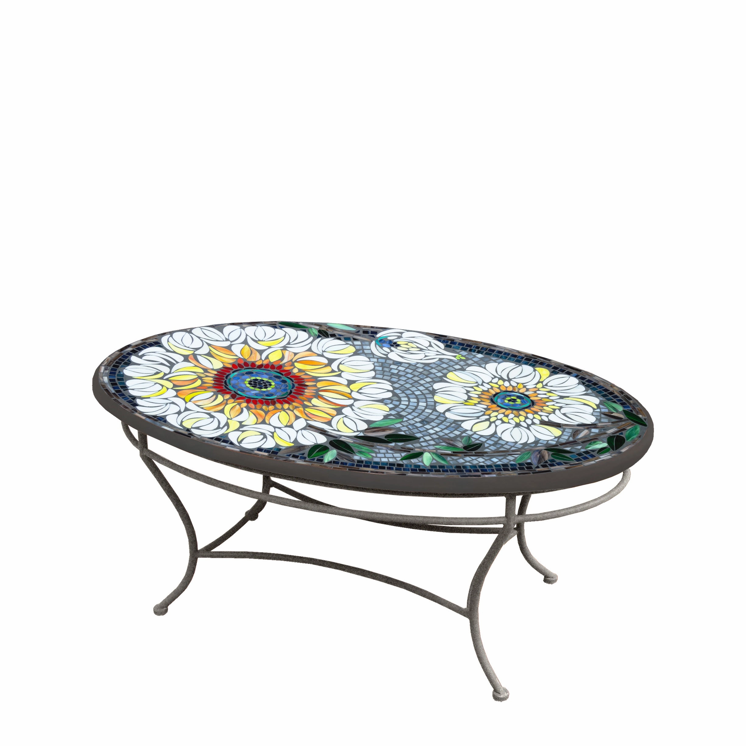 42" Oval Mosaic Stone Top Coffee Table