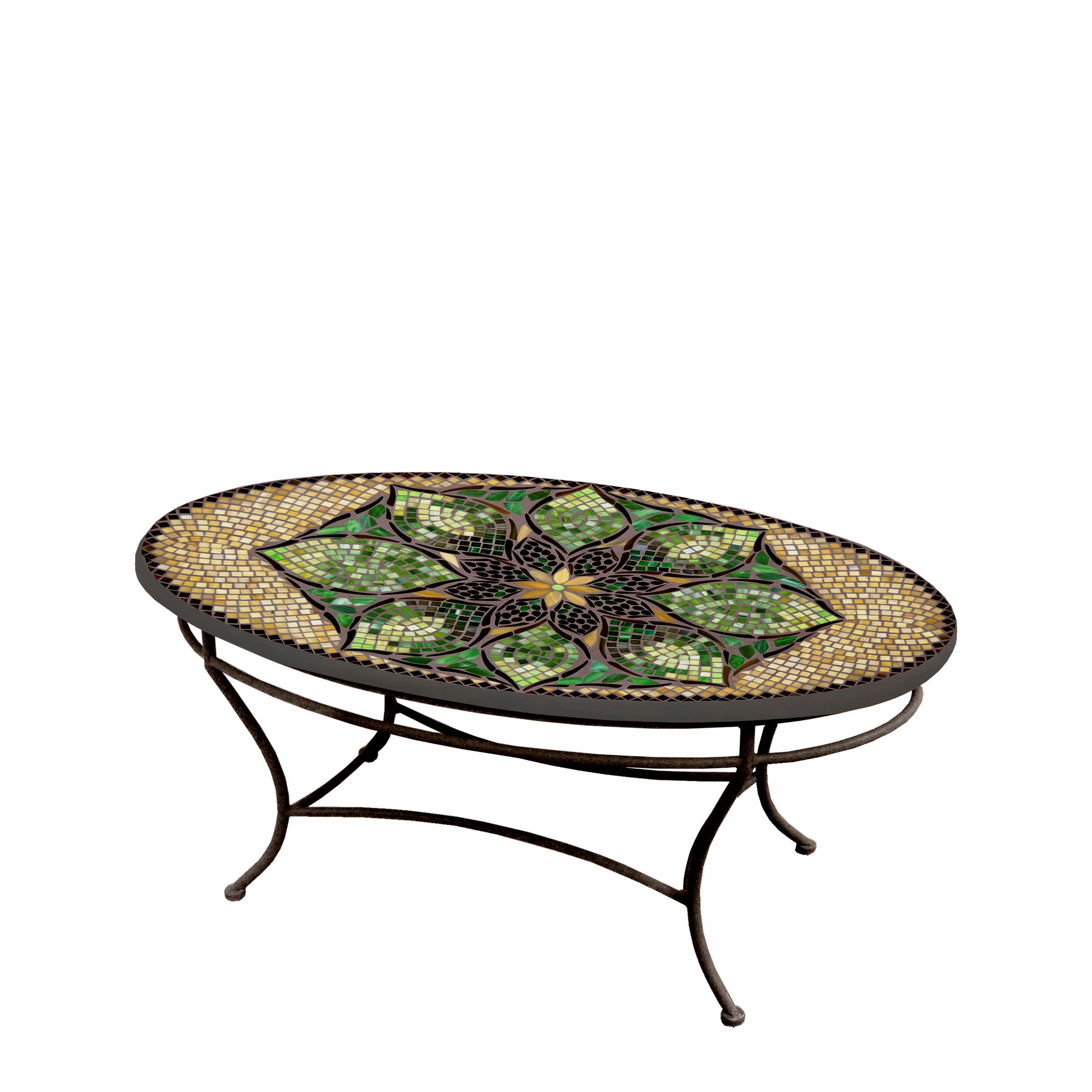 42" Oval Mosaic Stone Top Coffee Table