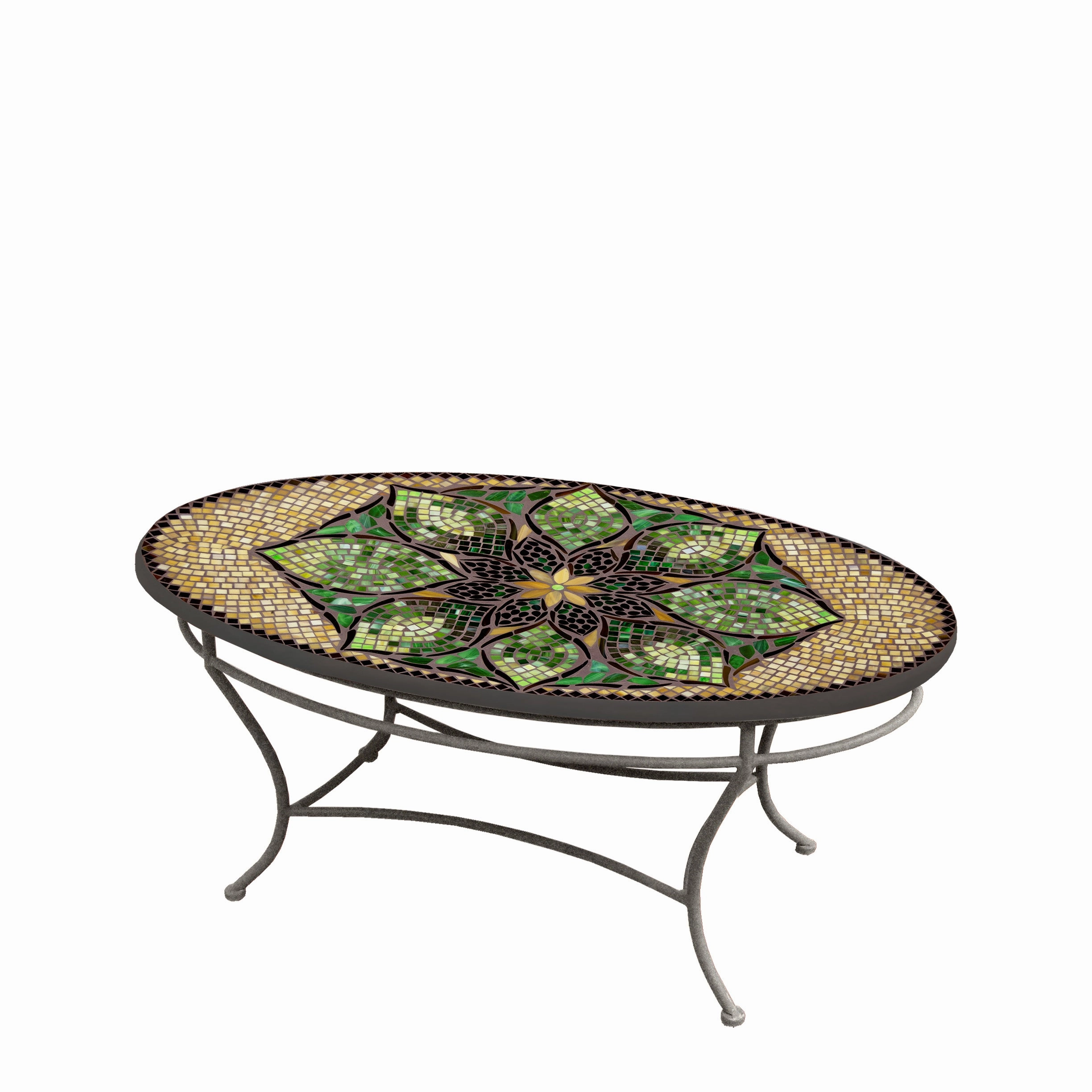 42" Oval Mosaic Stone Top Coffee Table