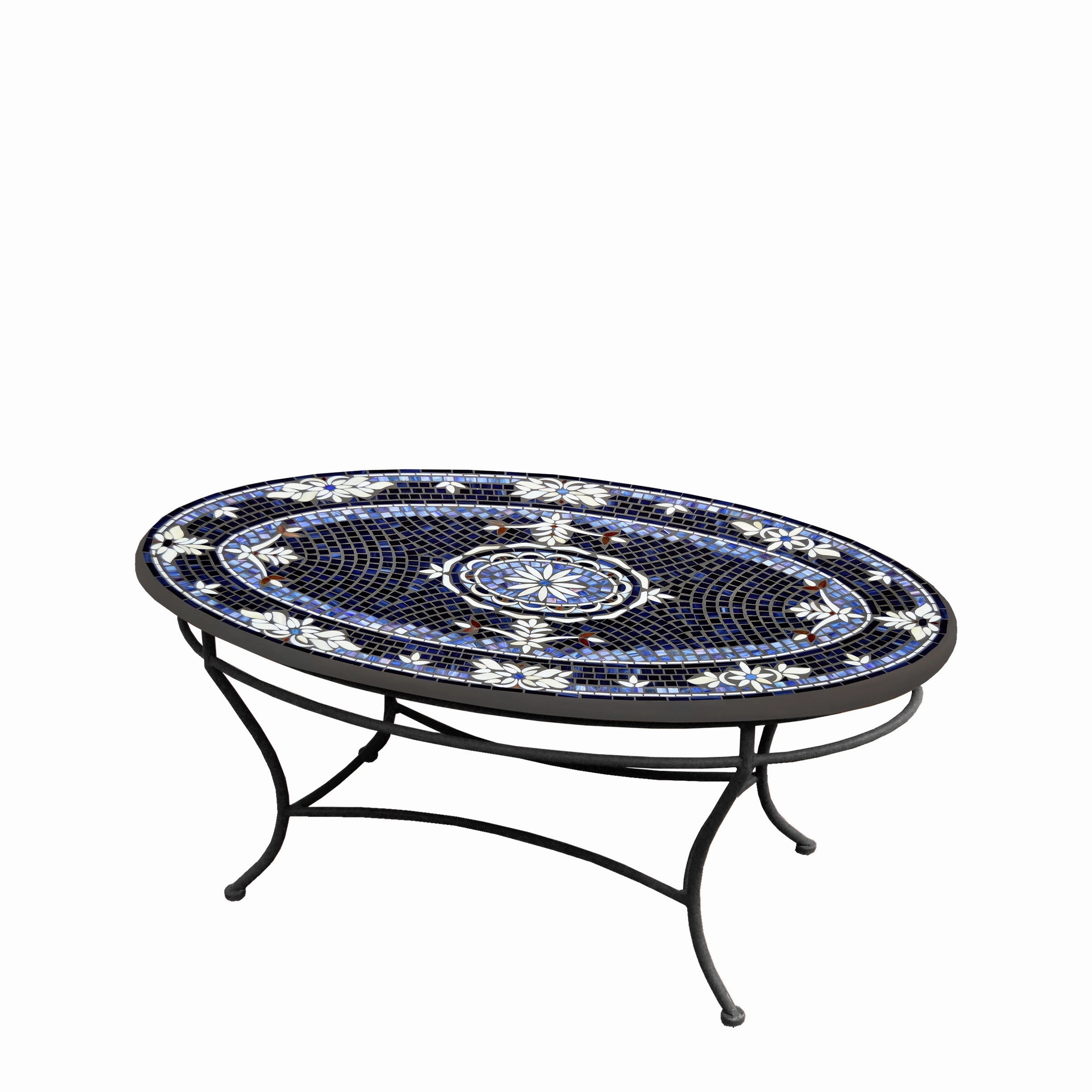 42" Oval Mosaic Stone Top Coffee Table
