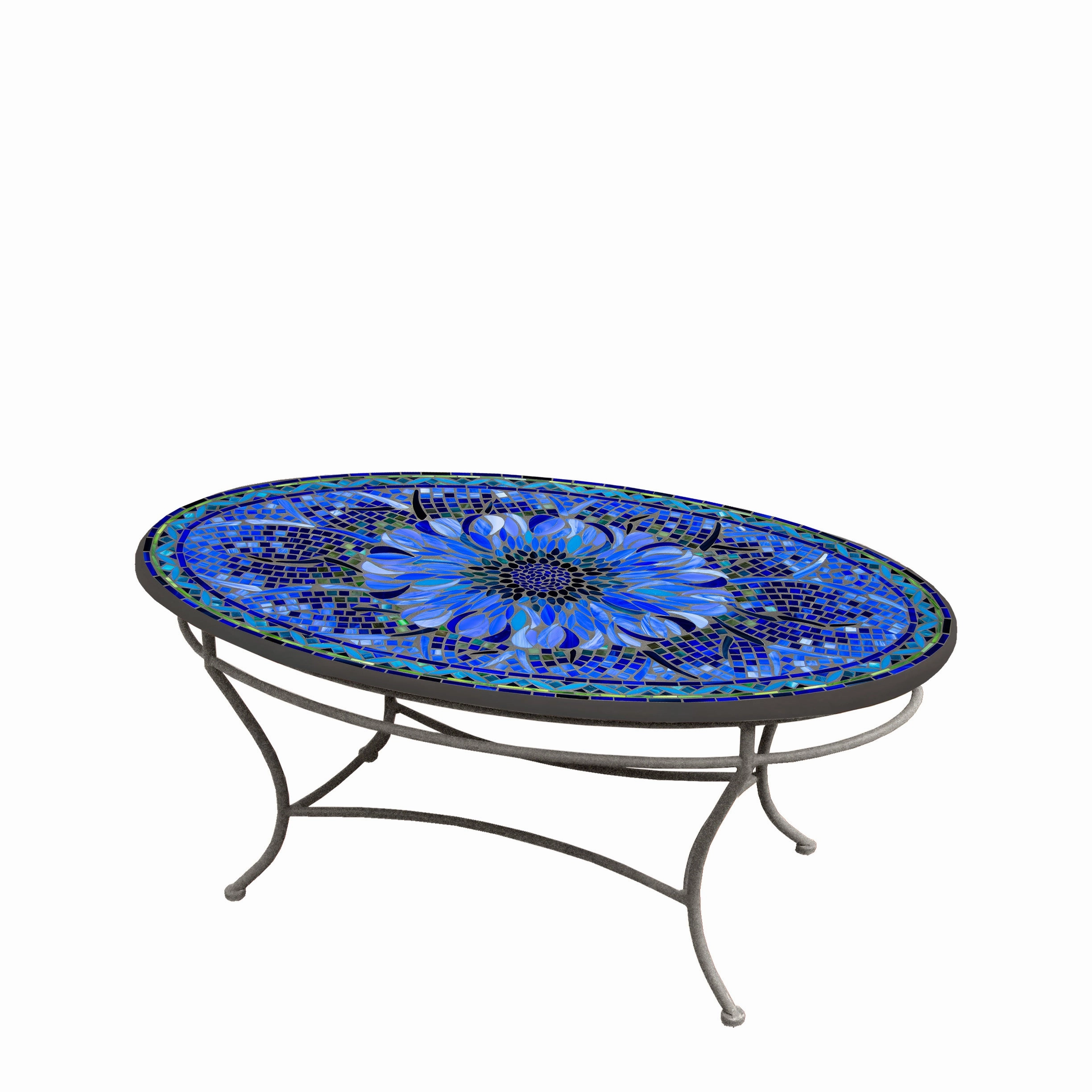 42" Oval Mosaic Stone Top Coffee Table