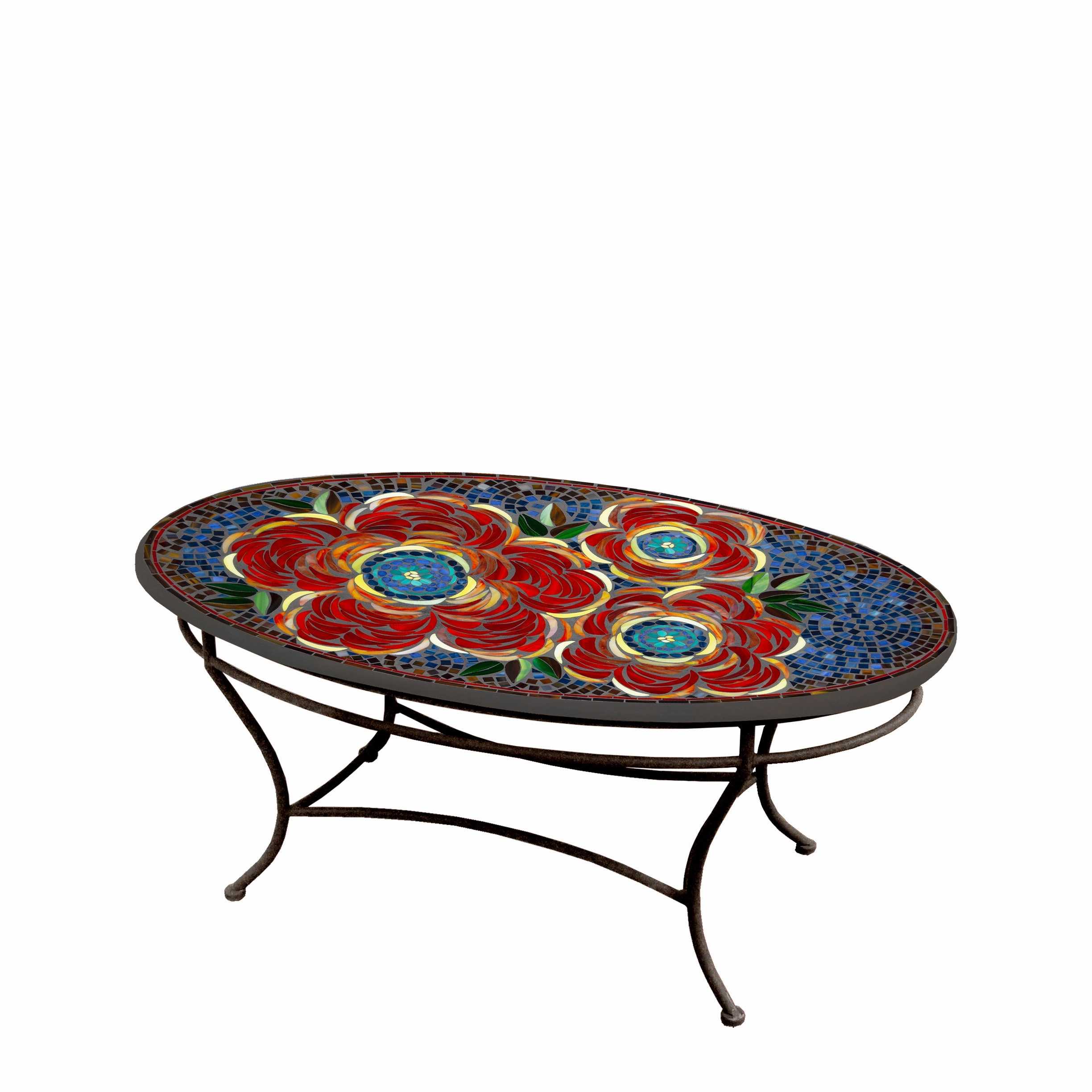 42" Oval Mosaic Stone Top Coffee Table