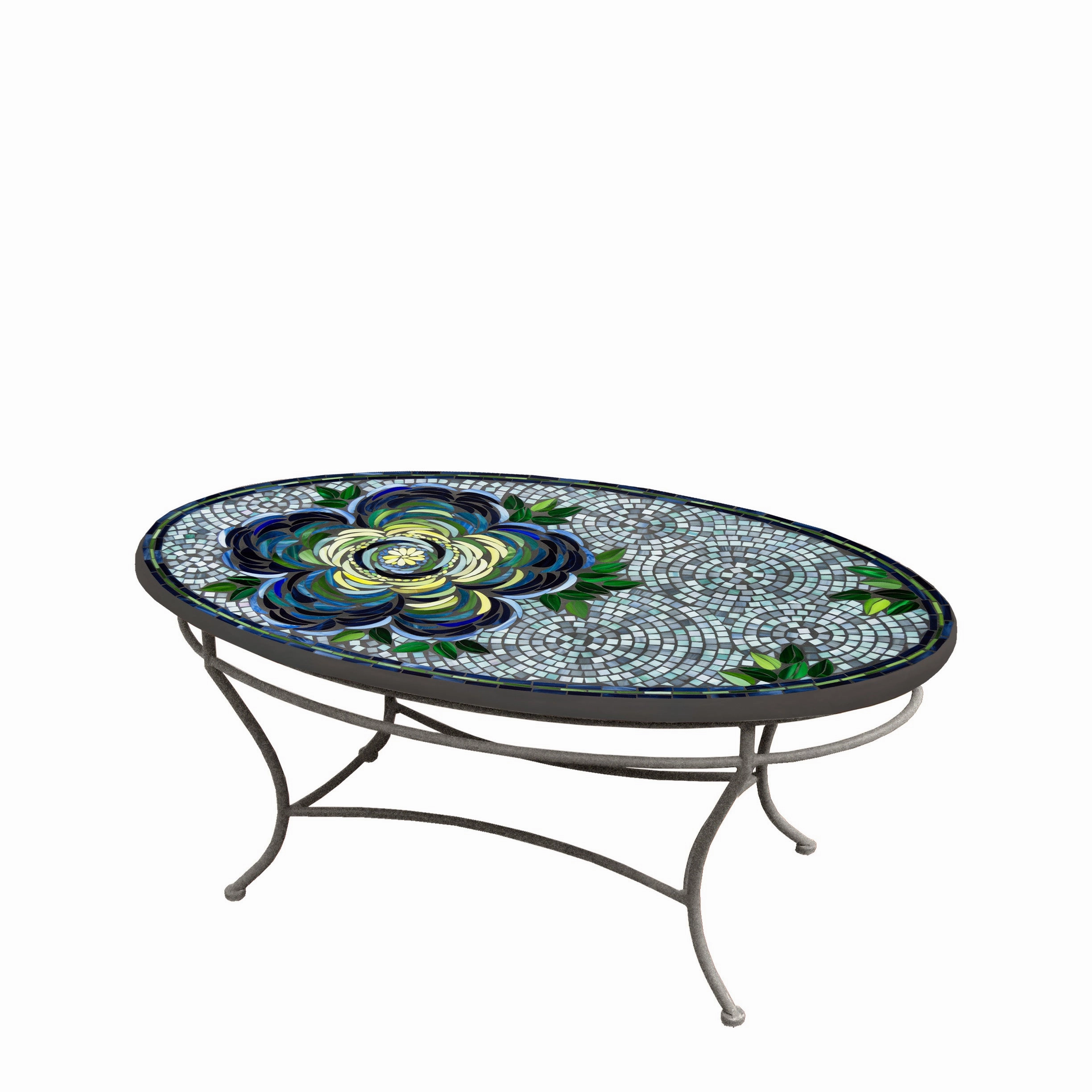42" Oval Mosaic Stone Top Coffee Table
