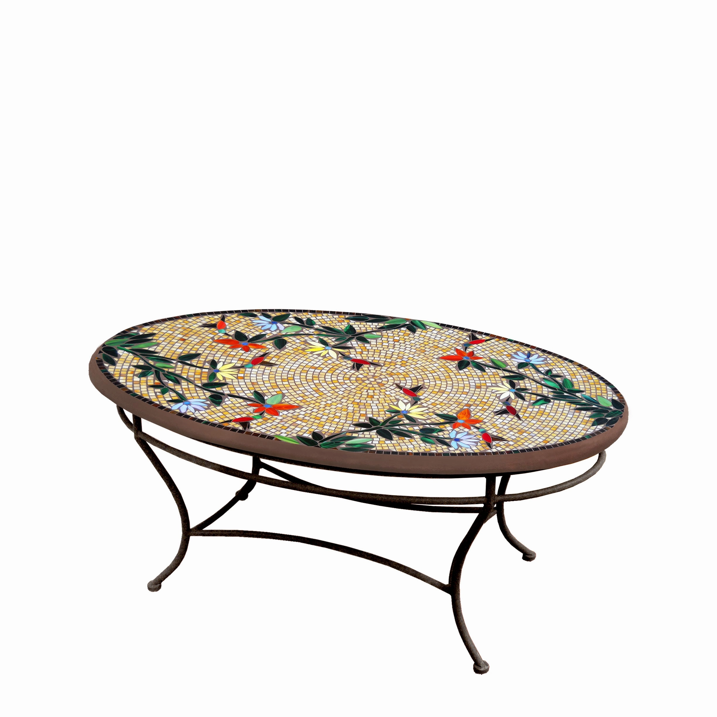 42" Oval Mosaic Stone Top Coffee Table
