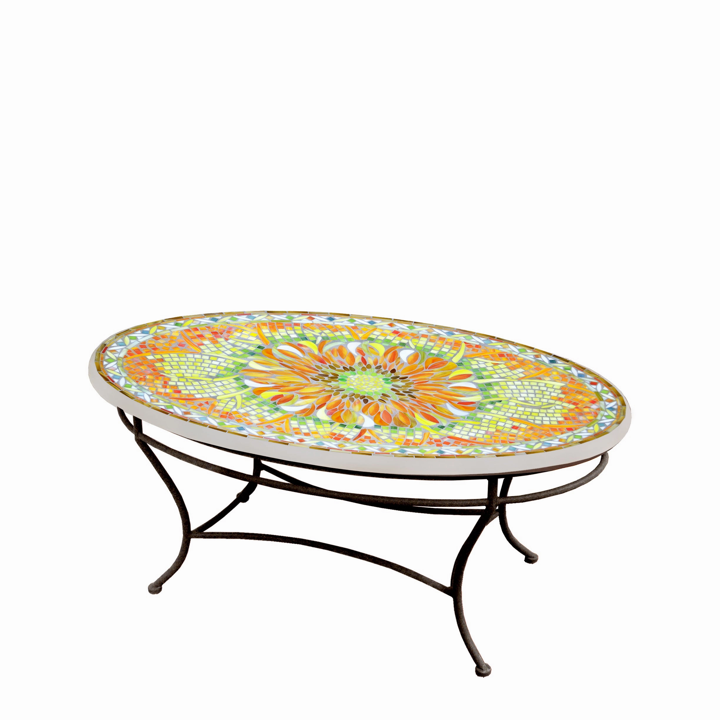 42" Oval Mosaic Stone Top Coffee Table