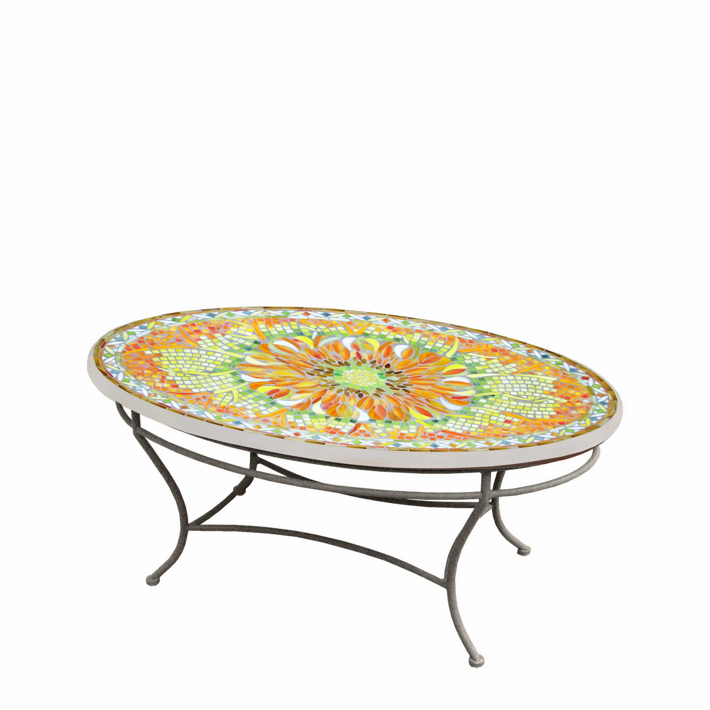 42" Oval Mosaic Stone Top Coffee Table