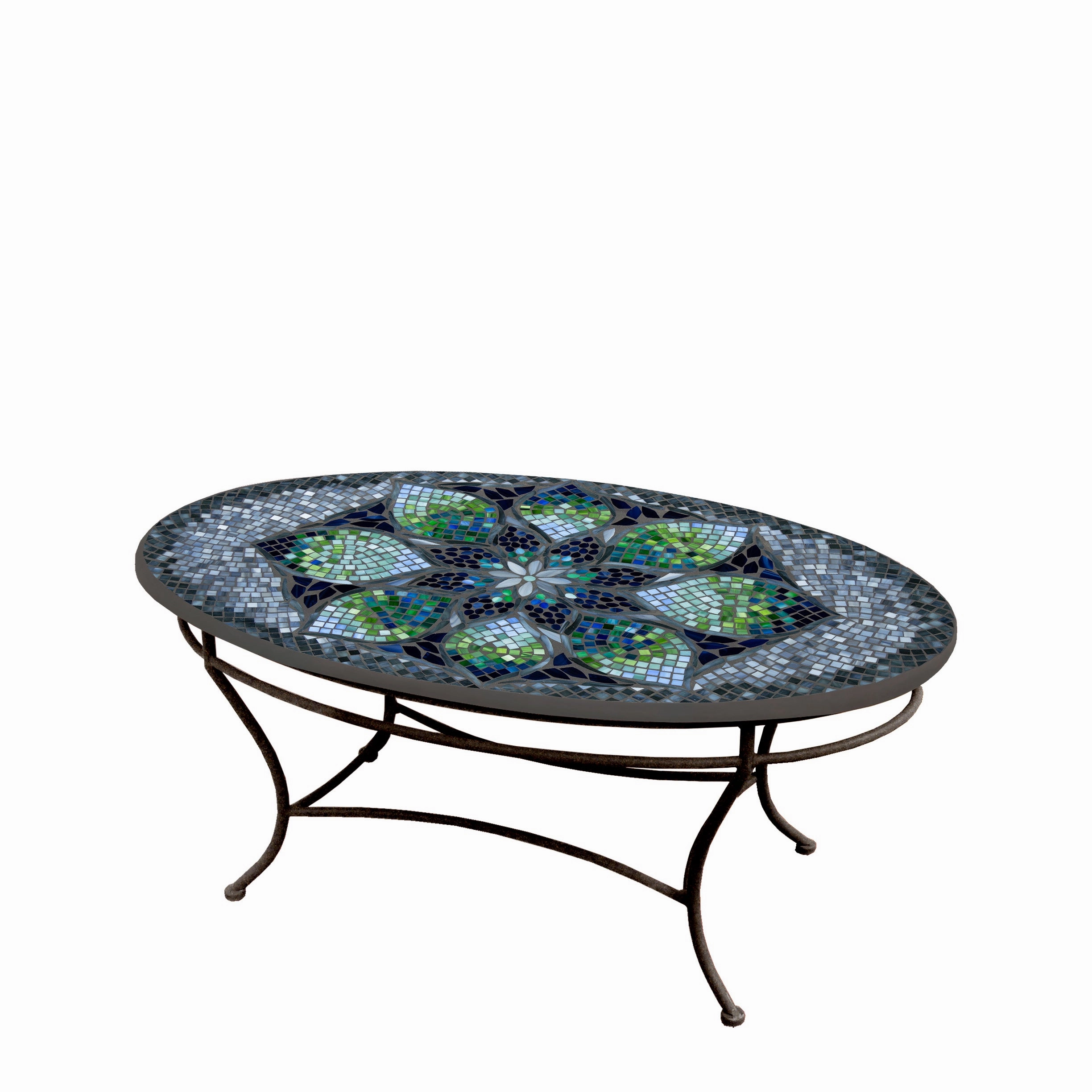 42" Oval Mosaic Stone Top Coffee Table