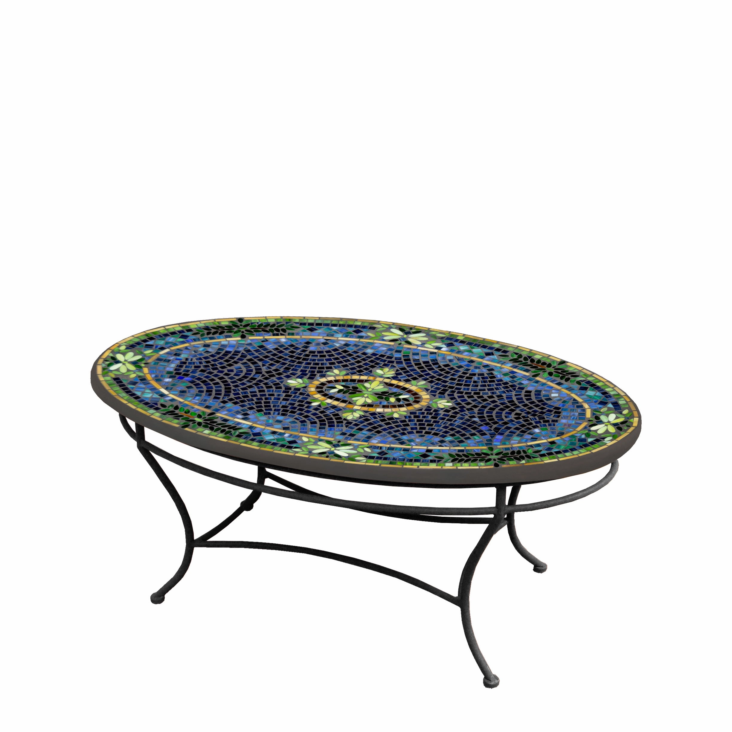 42" Oval Mosaic Stone Top Coffee Table
