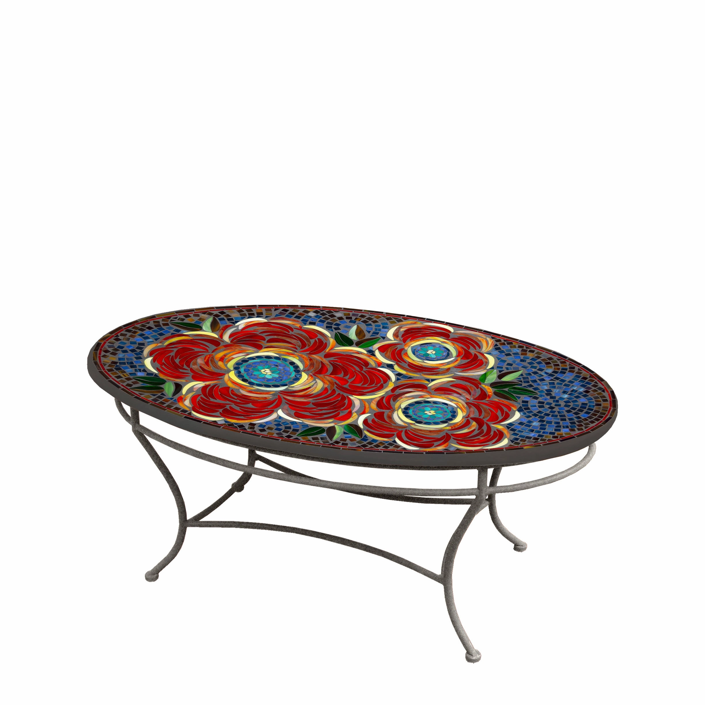 42" Oval Mosaic Stone Top Coffee Table