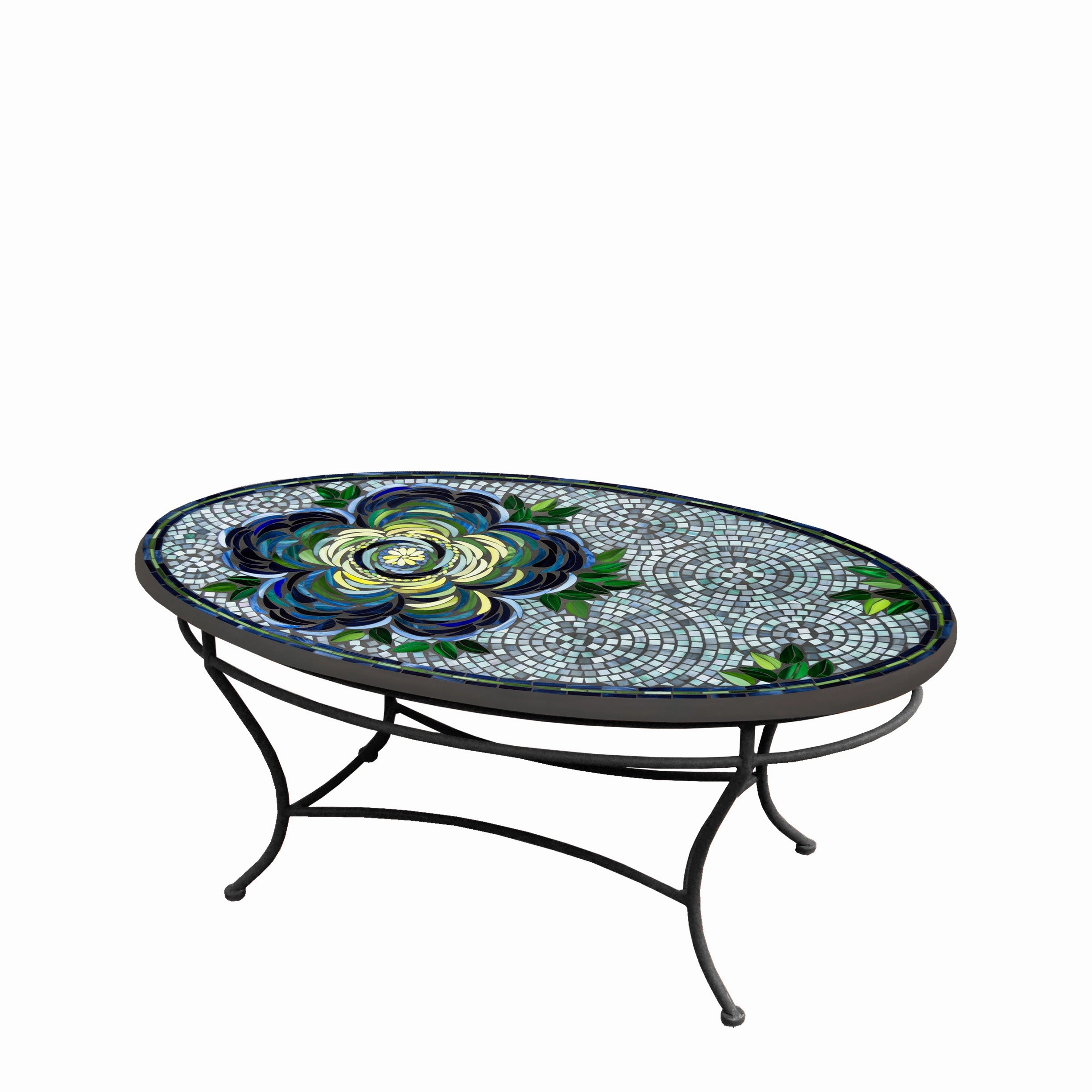 42" Oval Mosaic Stone Top Coffee Table