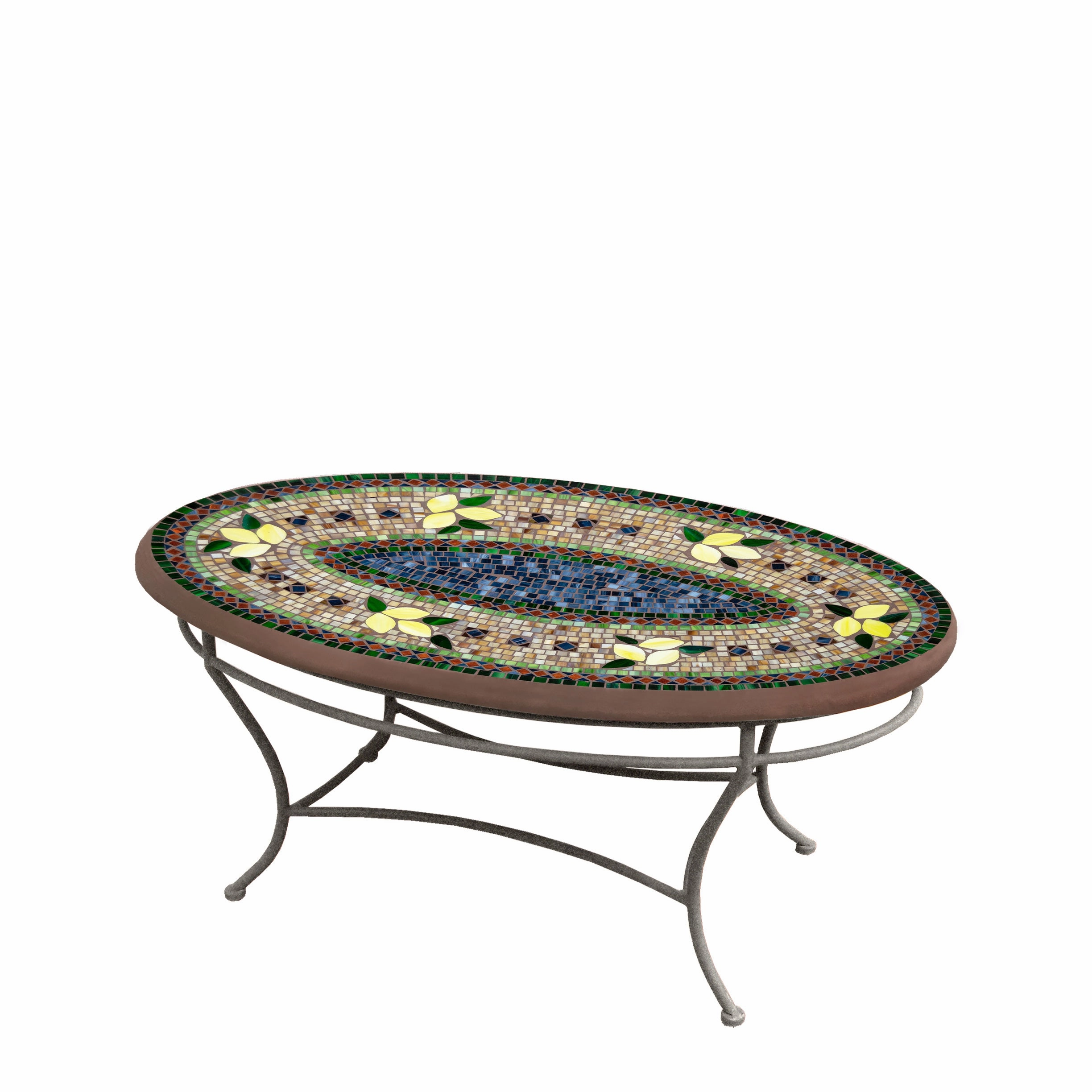 42" Oval Mosaic Stone Top Coffee Table