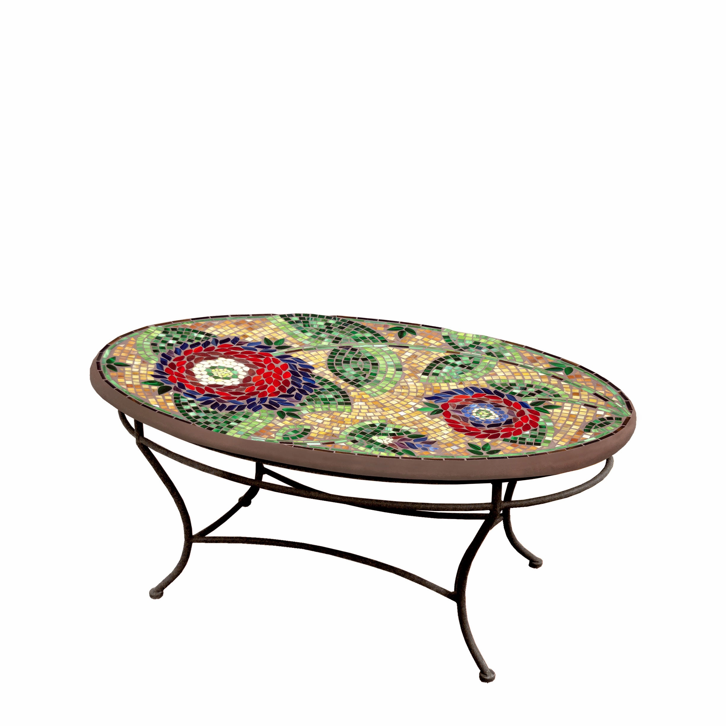 42" Oval Mosaic Stone Top Coffee Table