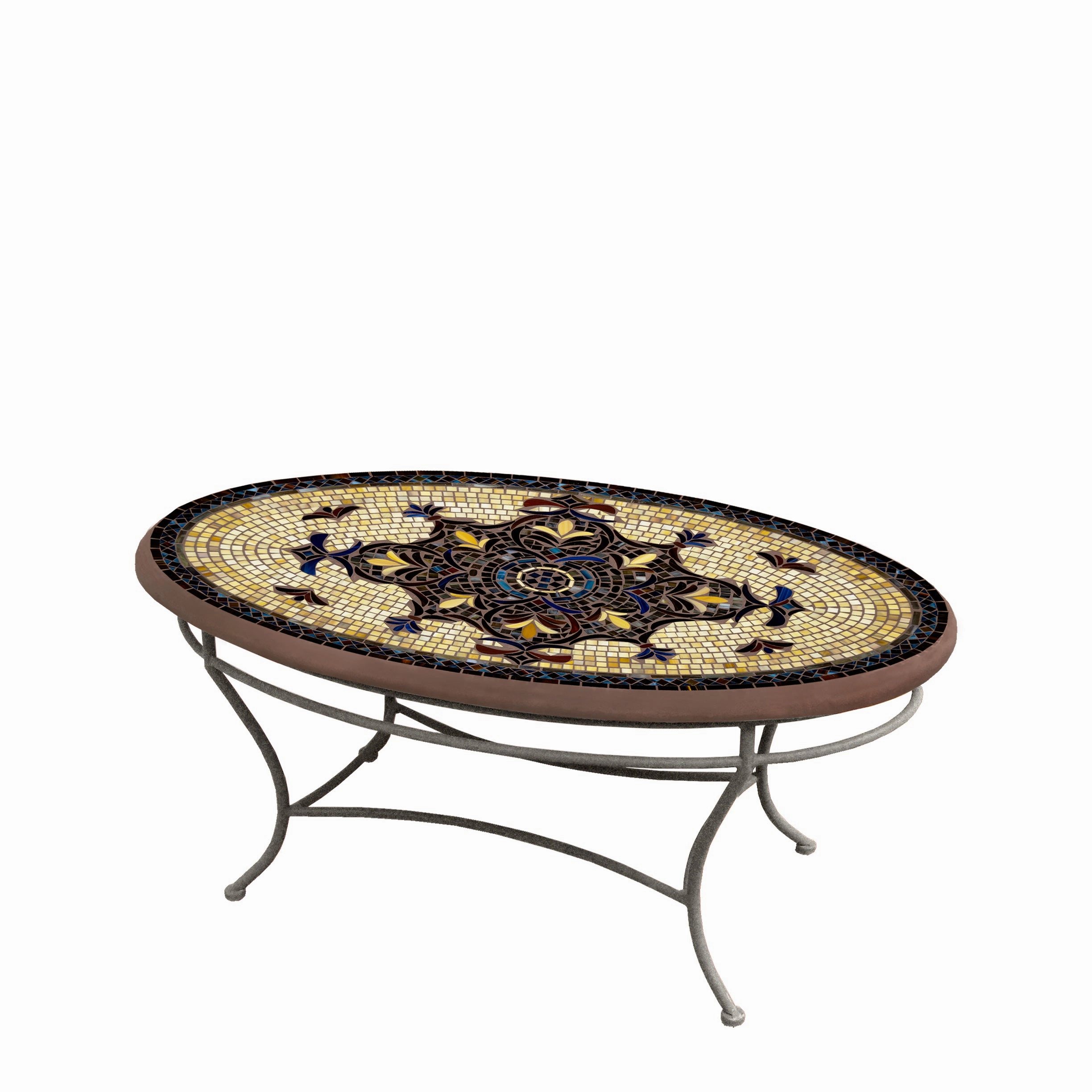 42" Oval Mosaic Stone Top Coffee Table