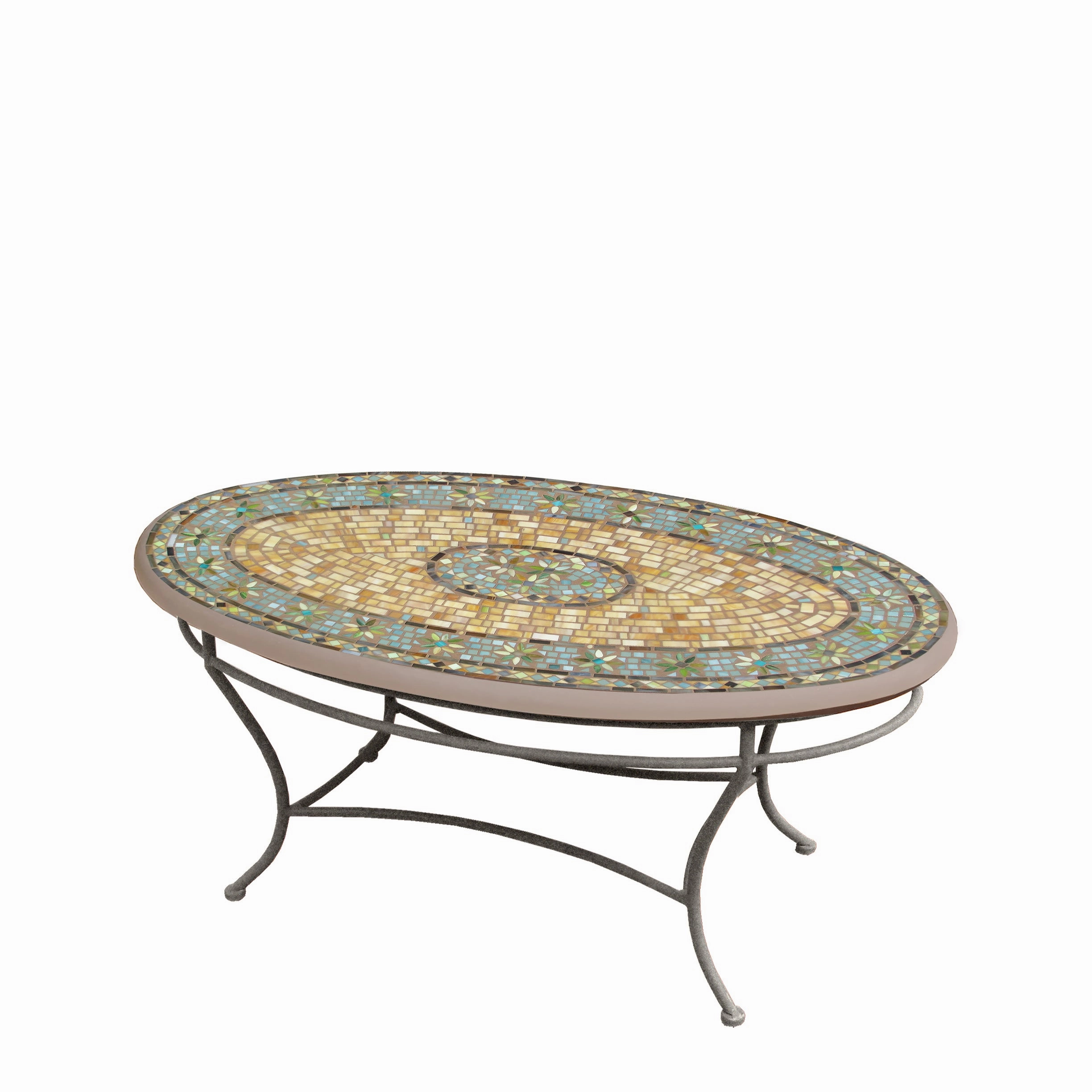 42" Oval Mosaic Stone Top Coffee Table