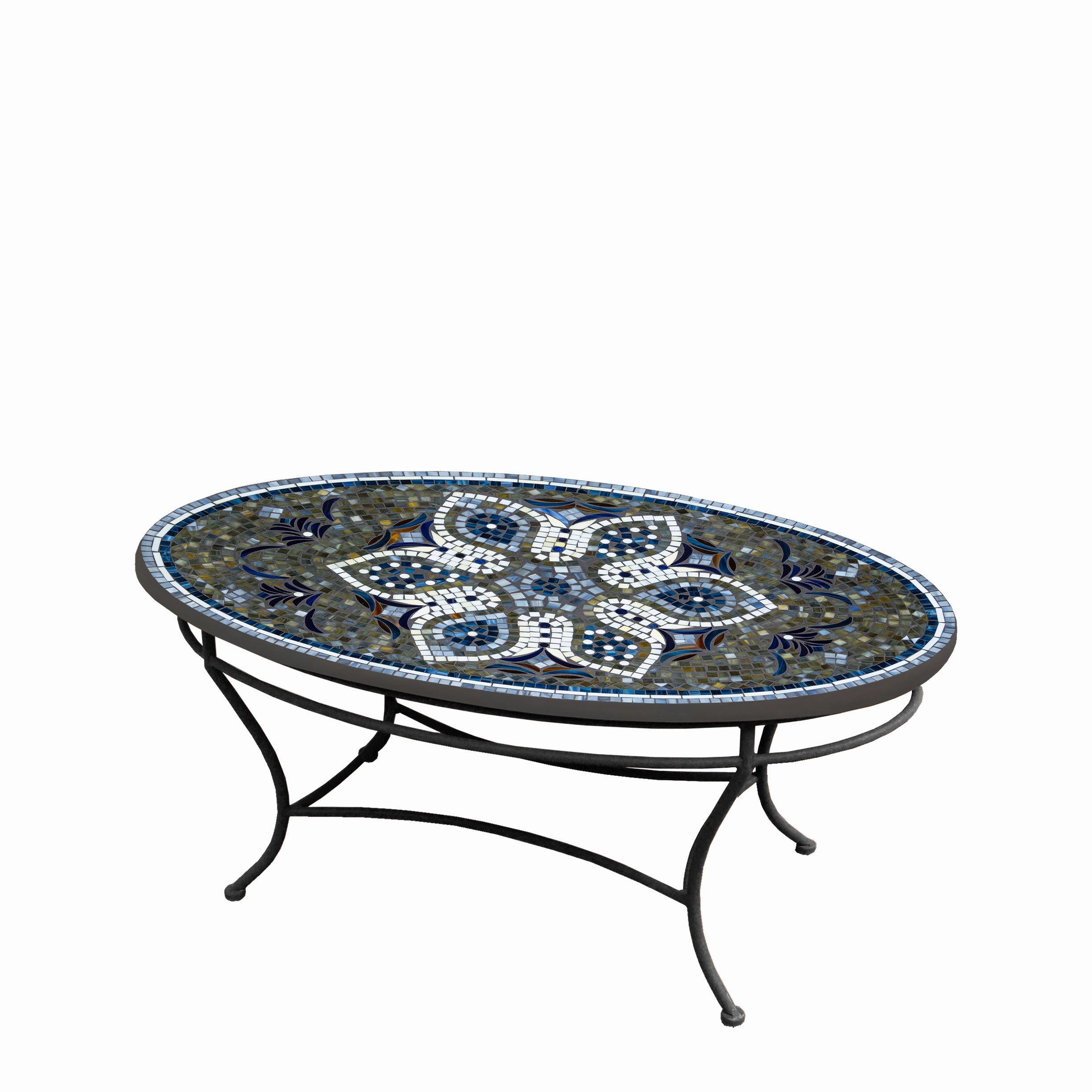 42" Oval Mosaic Stone Top Coffee Table