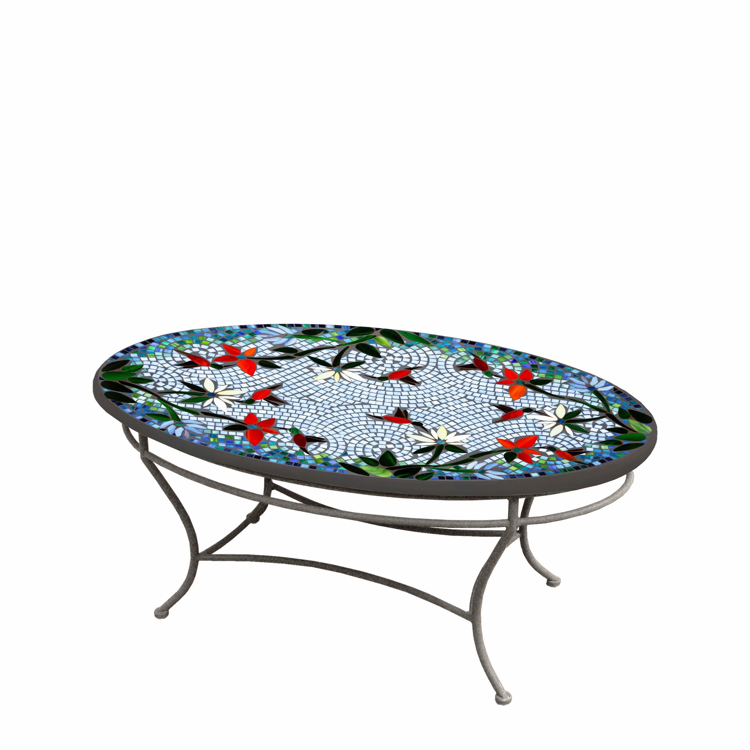42" Oval Mosaic Stone Top Coffee Table