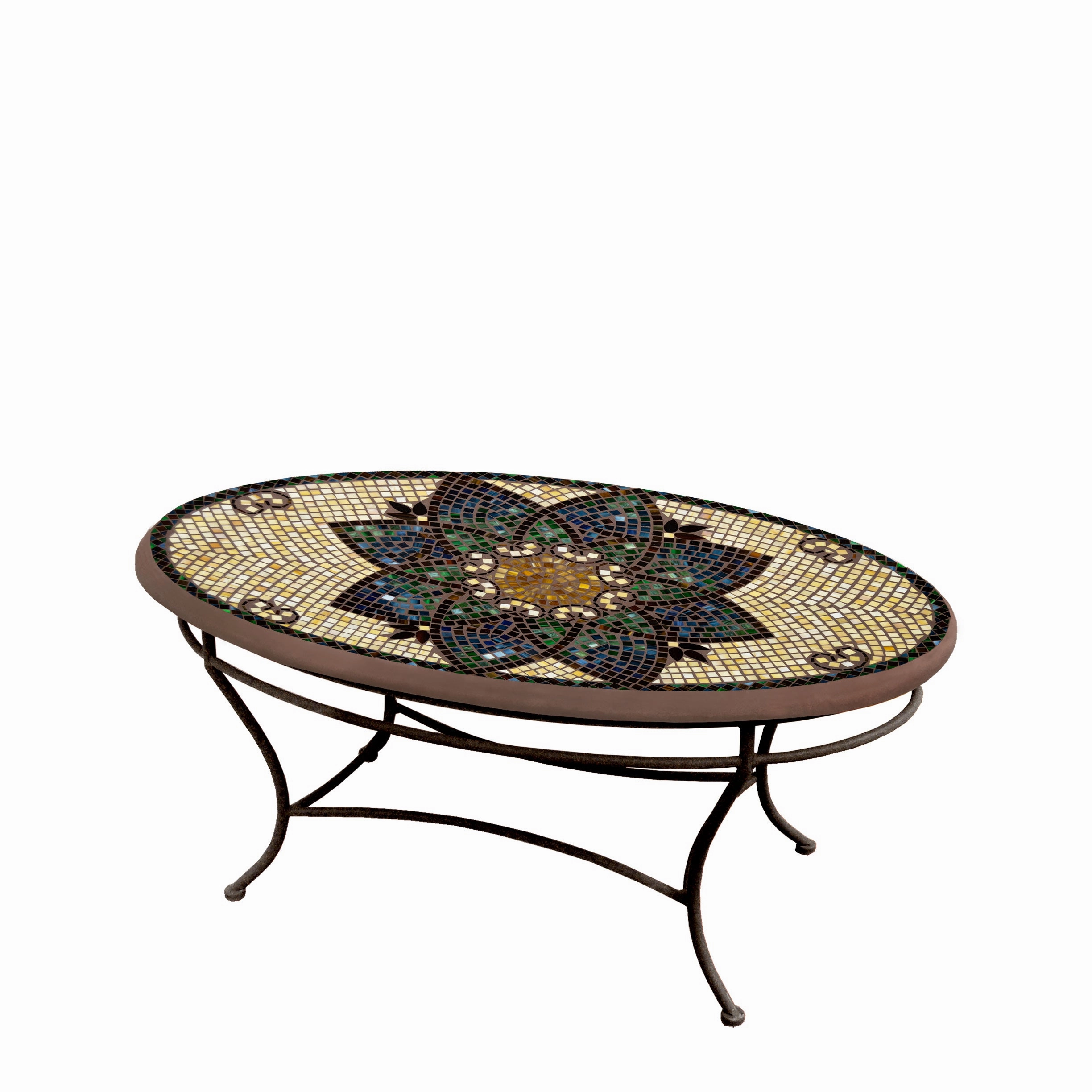 42" Oval Mosaic Stone Top Coffee Table