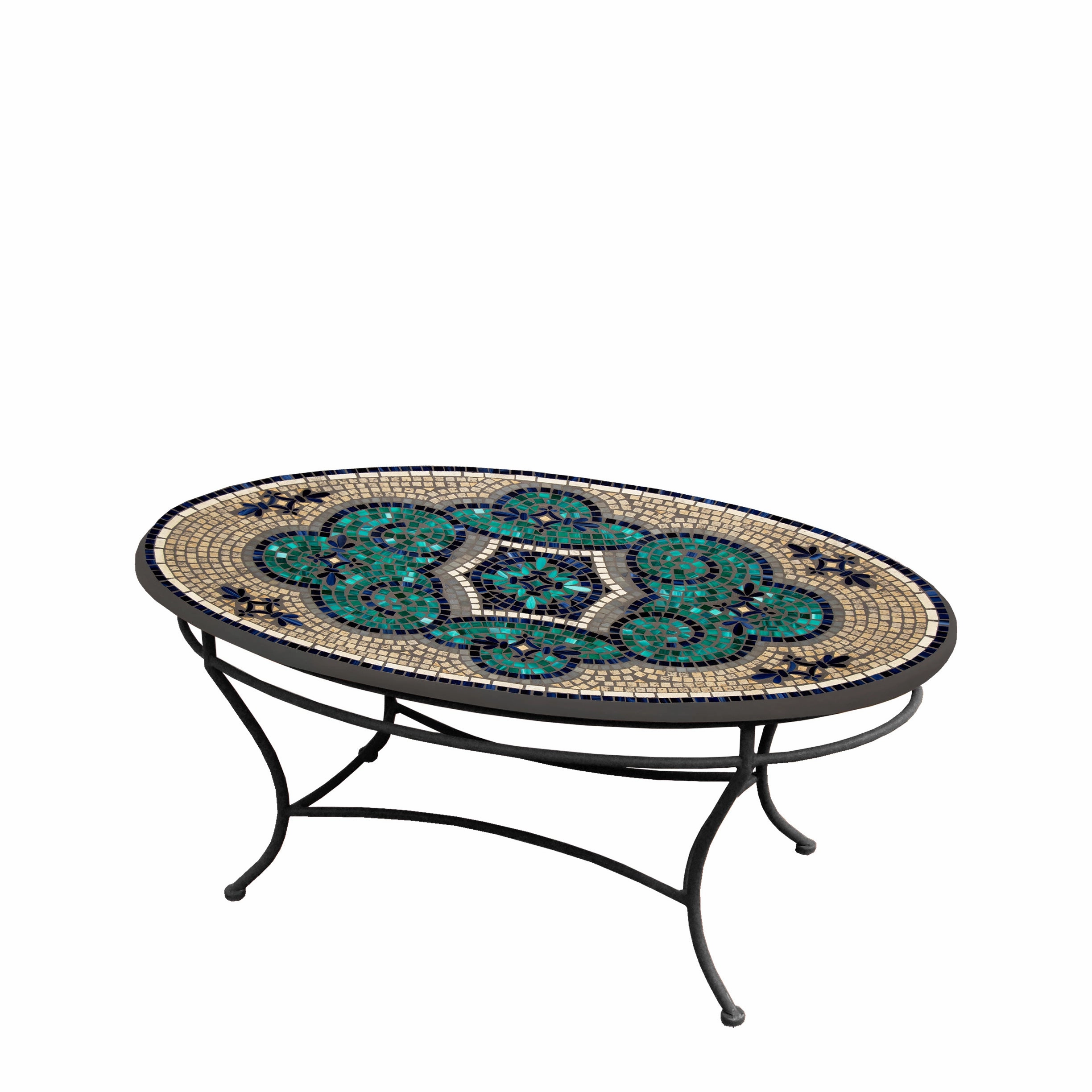 42" Oval Mosaic Stone Top Coffee Table