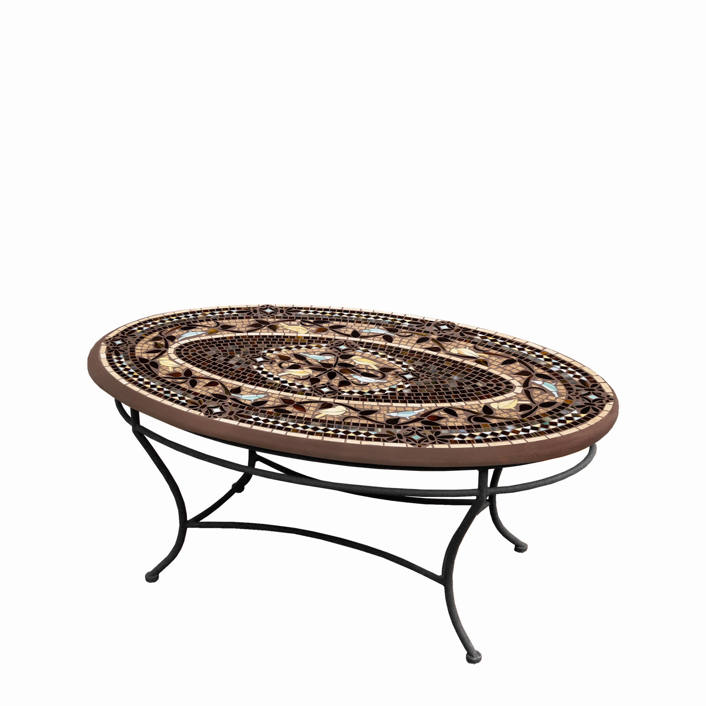 42" Oval Mosaic Stone Top Coffee Table