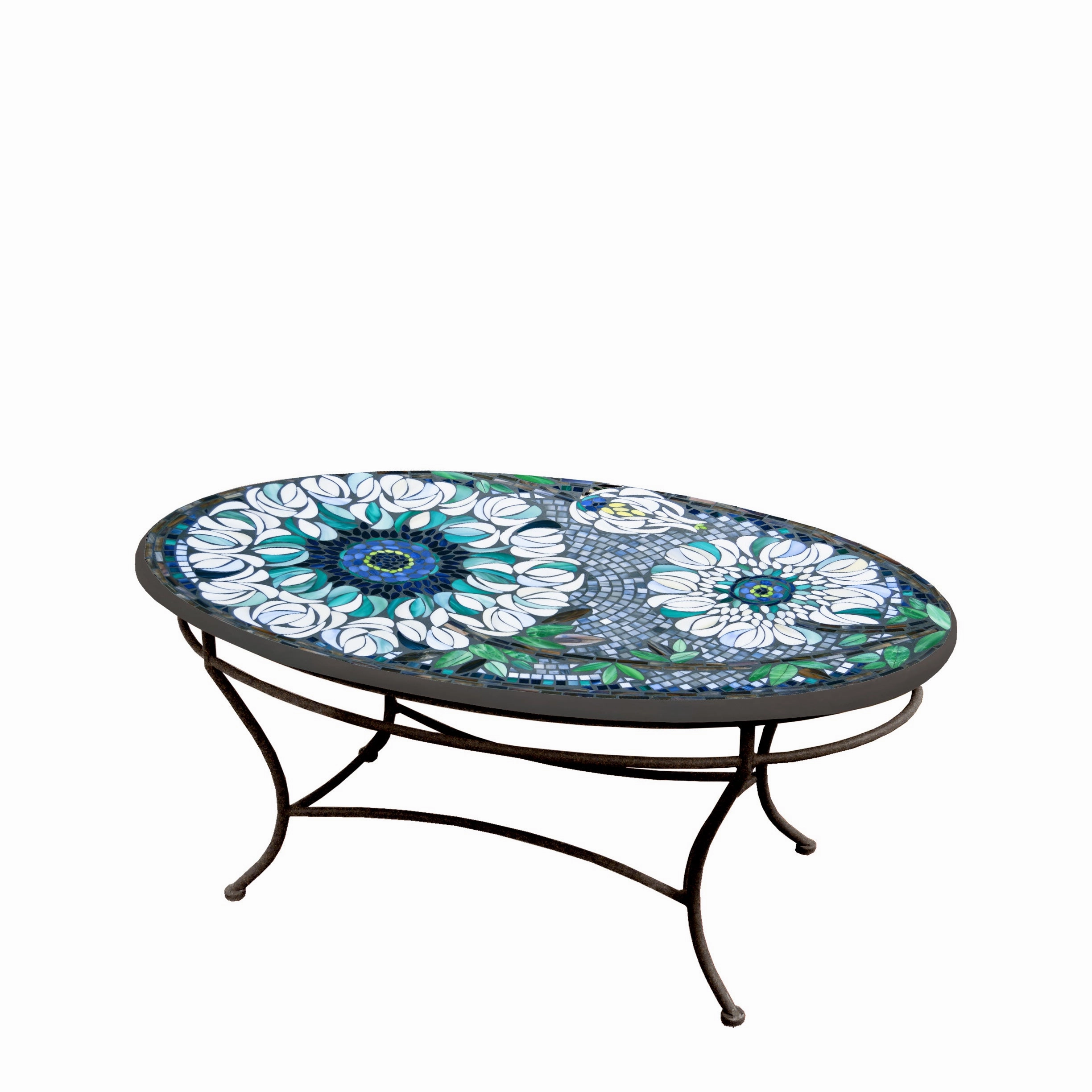 42" Oval Mosaic Stone Top Coffee Table
