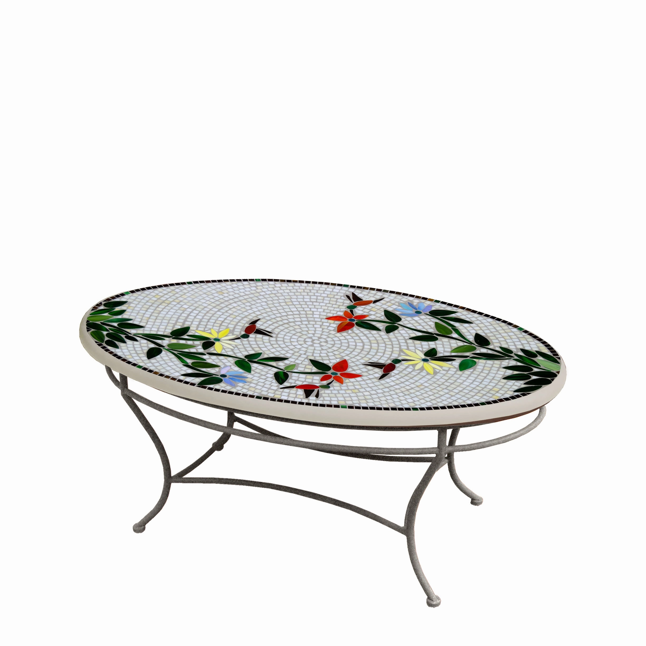 42" Oval Mosaic Stone Top Coffee Table