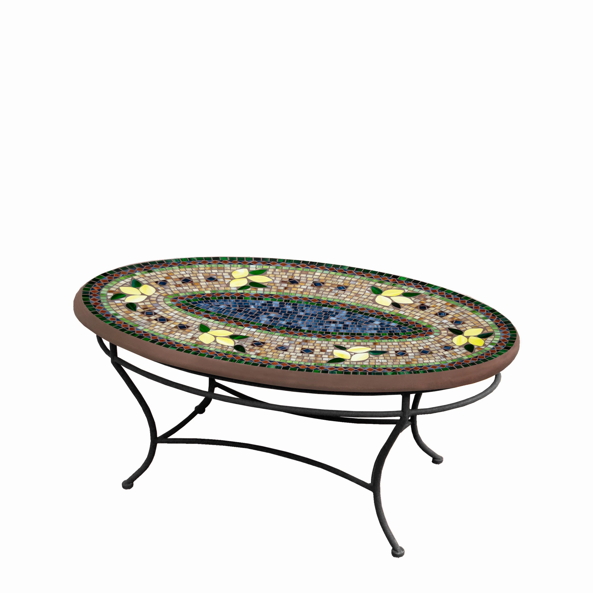 42" Oval Mosaic Stone Top Coffee Table