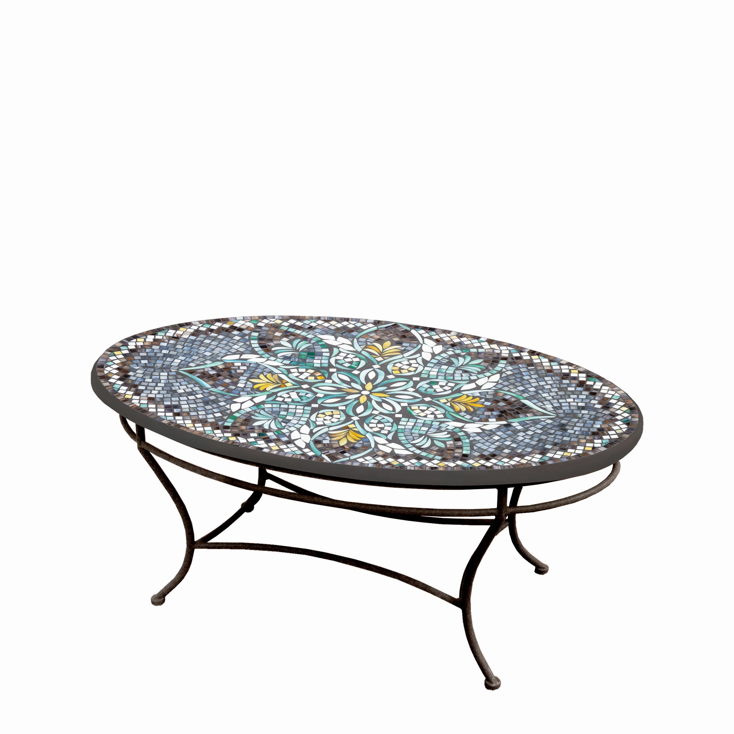 42" Oval Mosaic Stone Top Coffee Table
