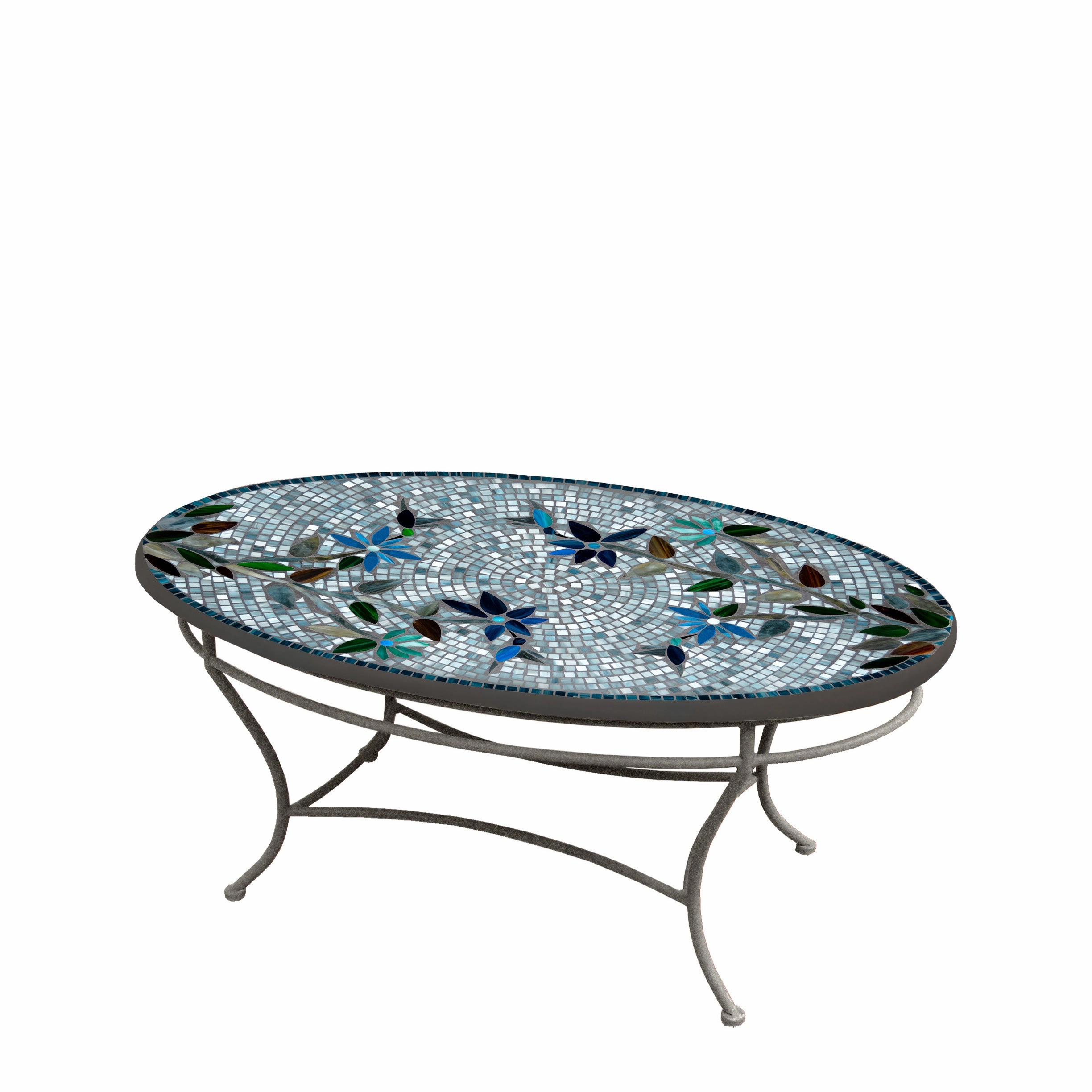 42" Oval Mosaic Stone Top Coffee Table