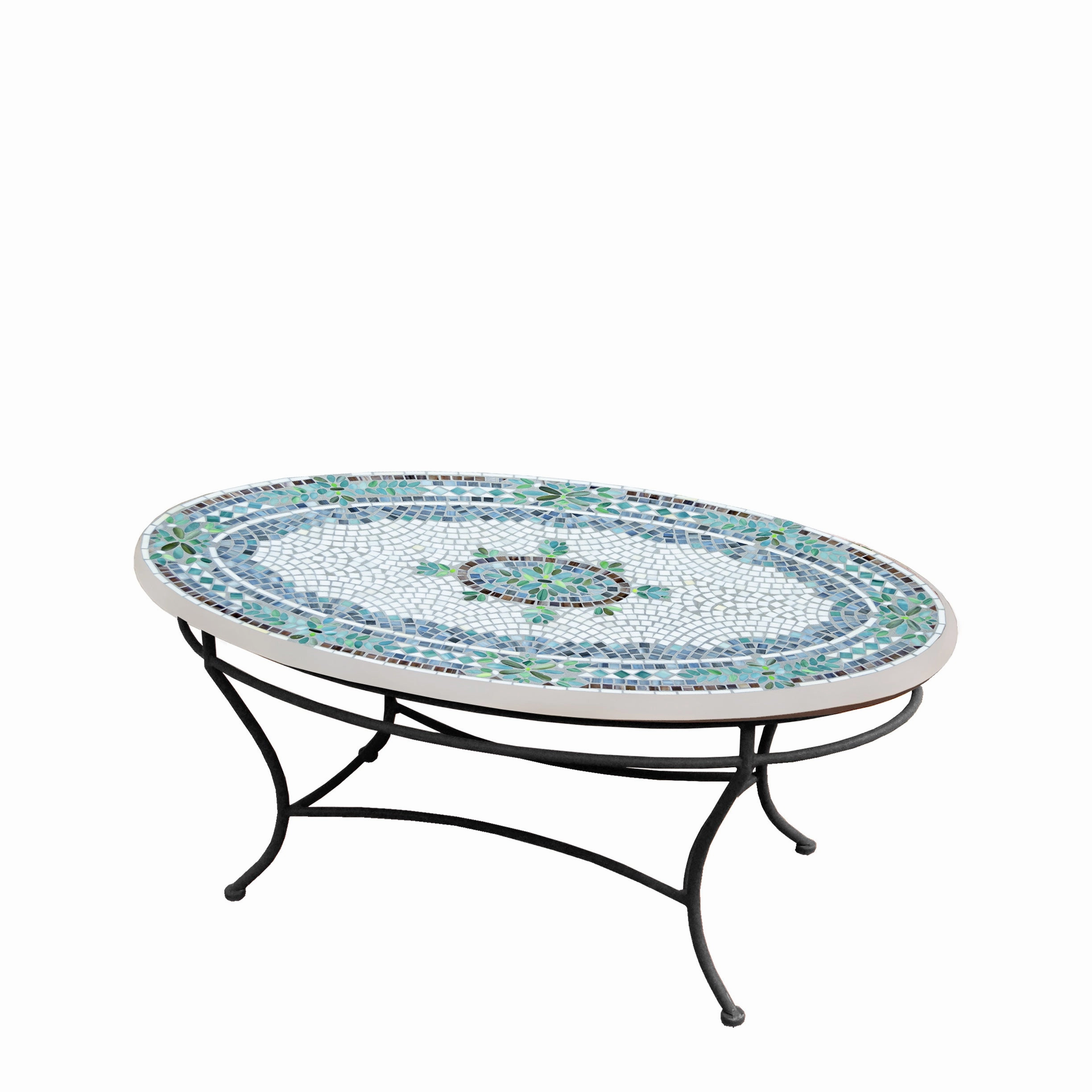 42" Oval Mosaic Stone Top Coffee Table