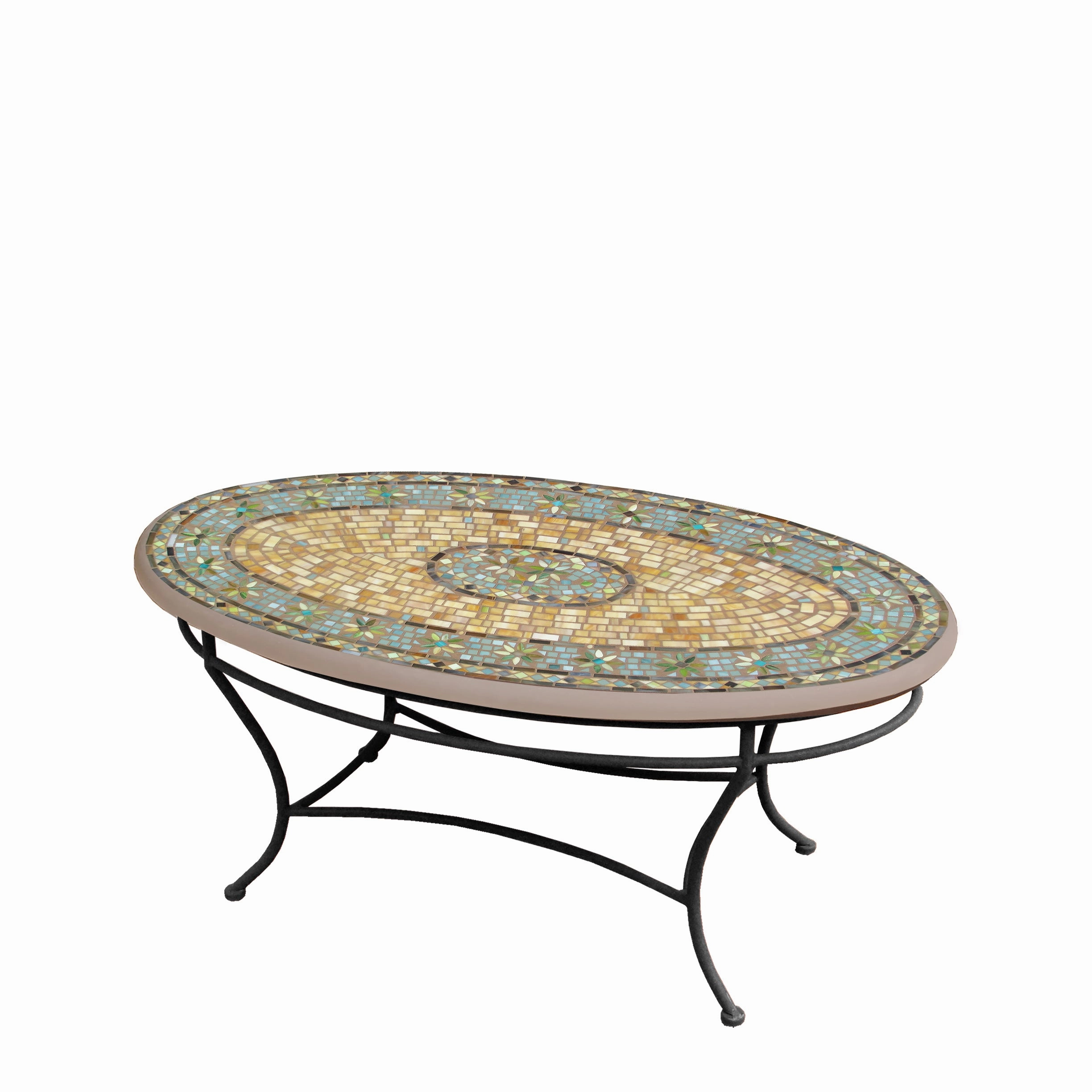42" Oval Mosaic Stone Top Coffee Table
