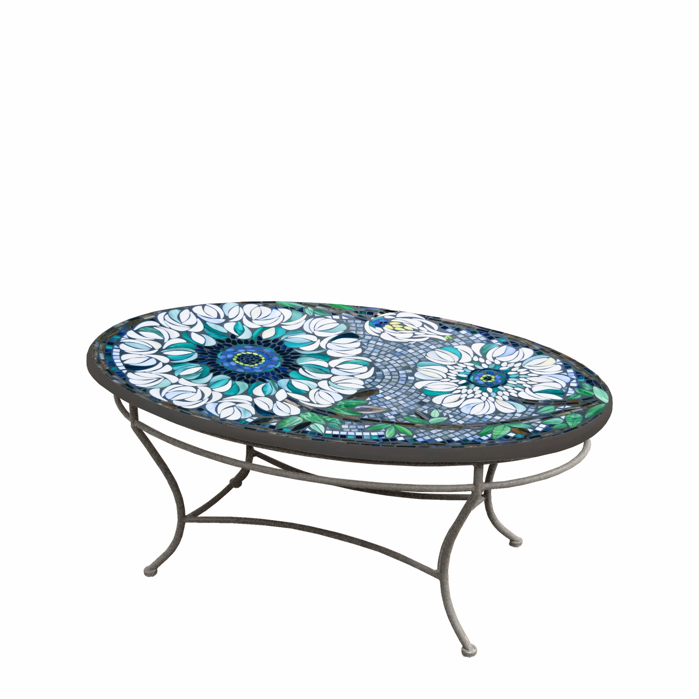 42" Oval Mosaic Stone Top Coffee Table