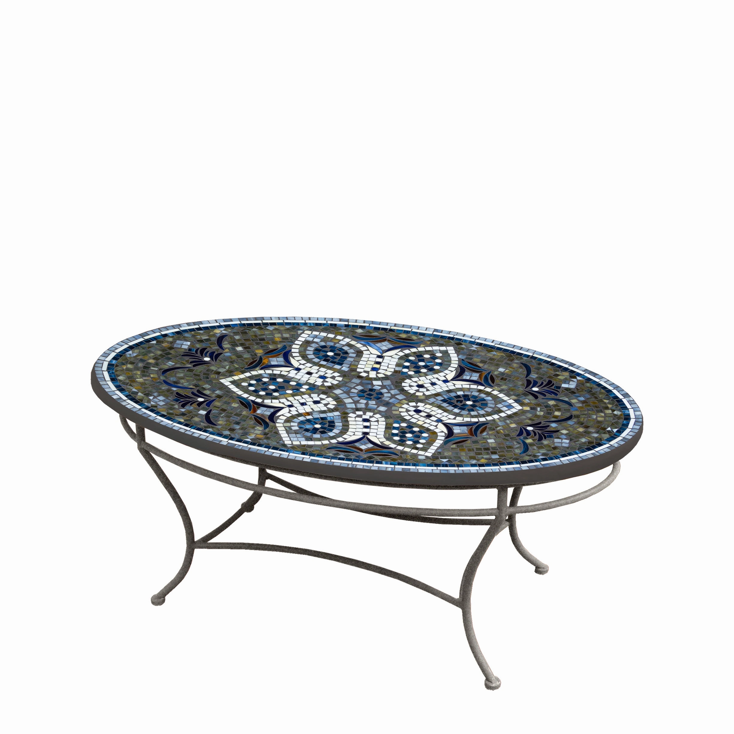 42" Oval Mosaic Stone Top Coffee Table