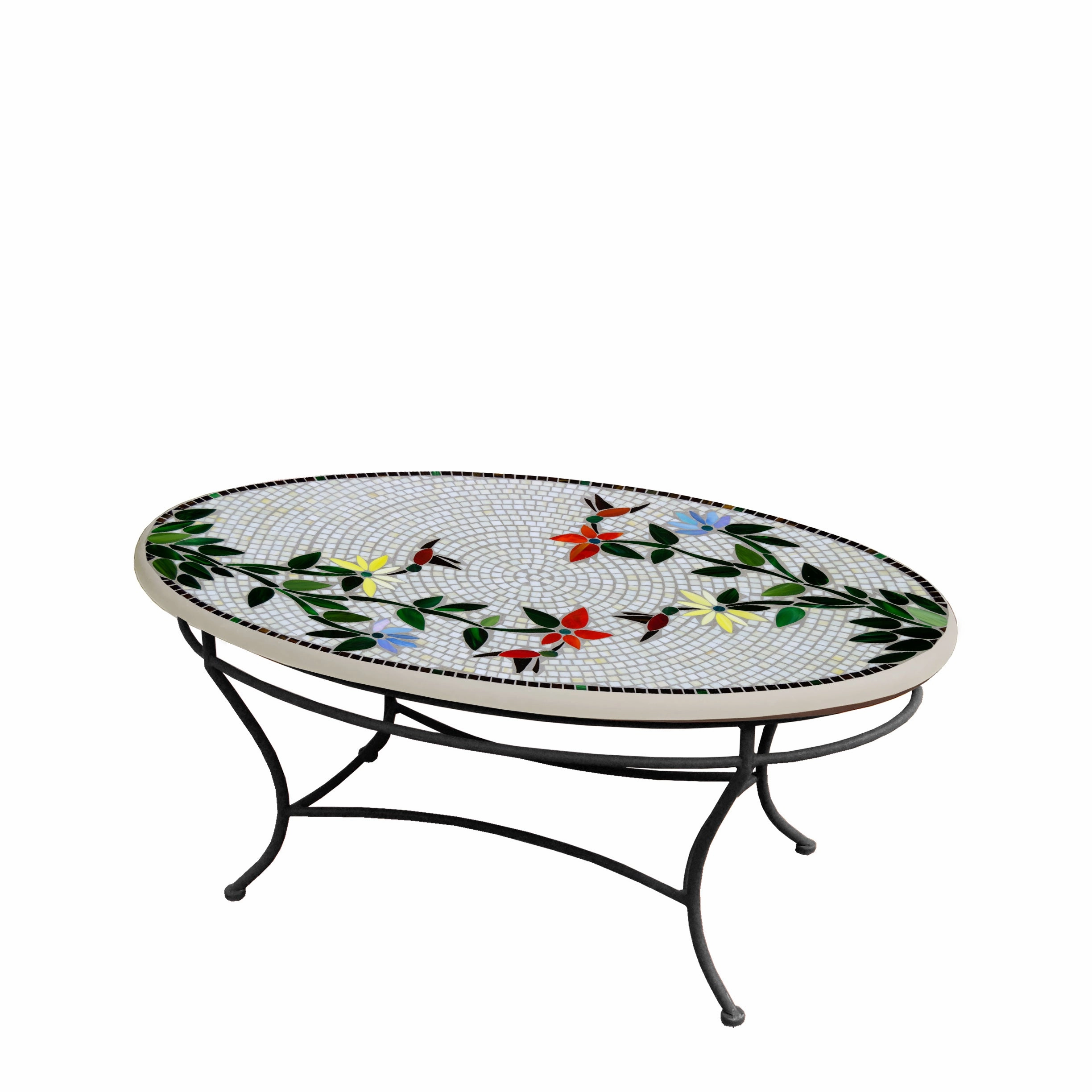 42" Oval Mosaic Stone Top Coffee Table
