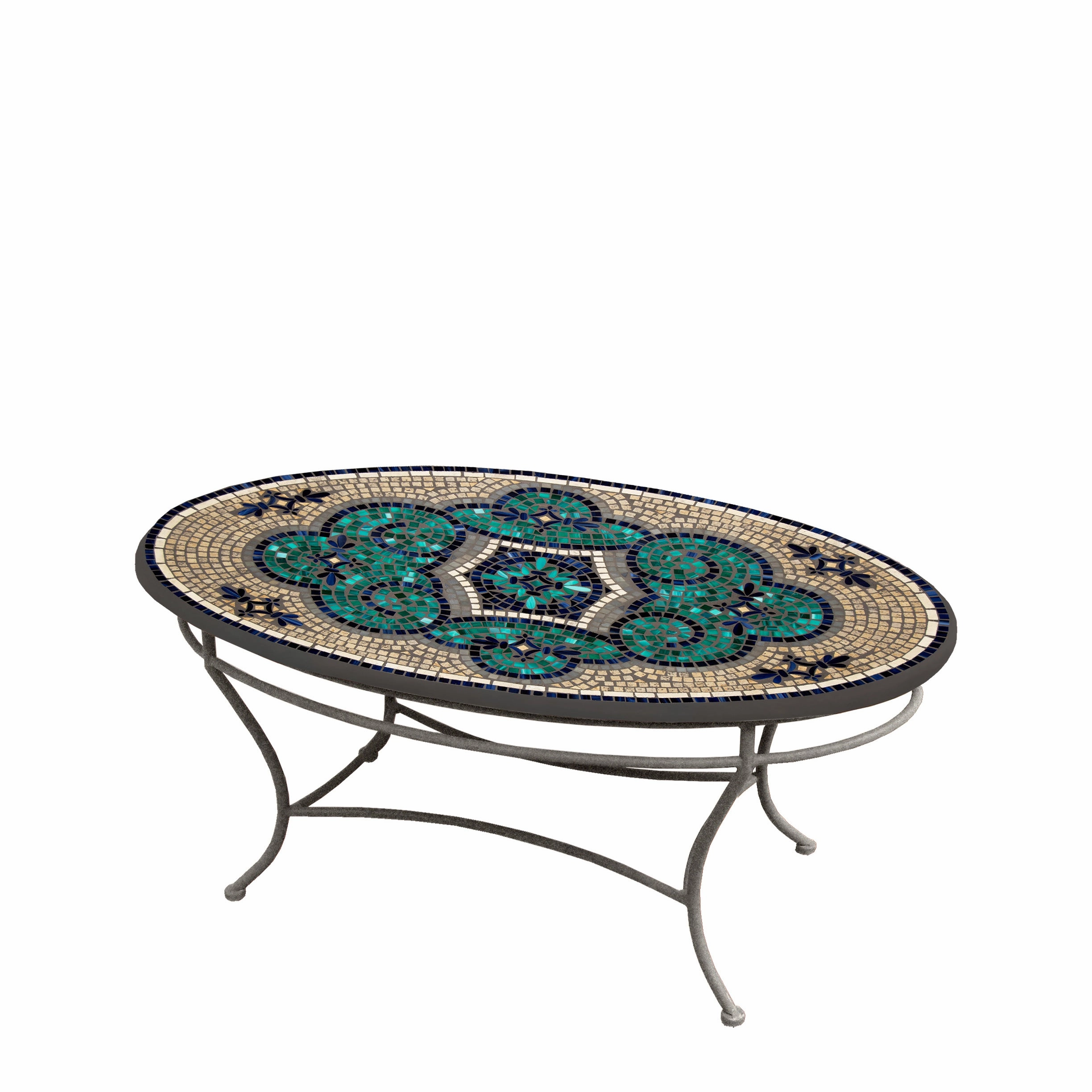 42" Oval Mosaic Stone Top Coffee Table