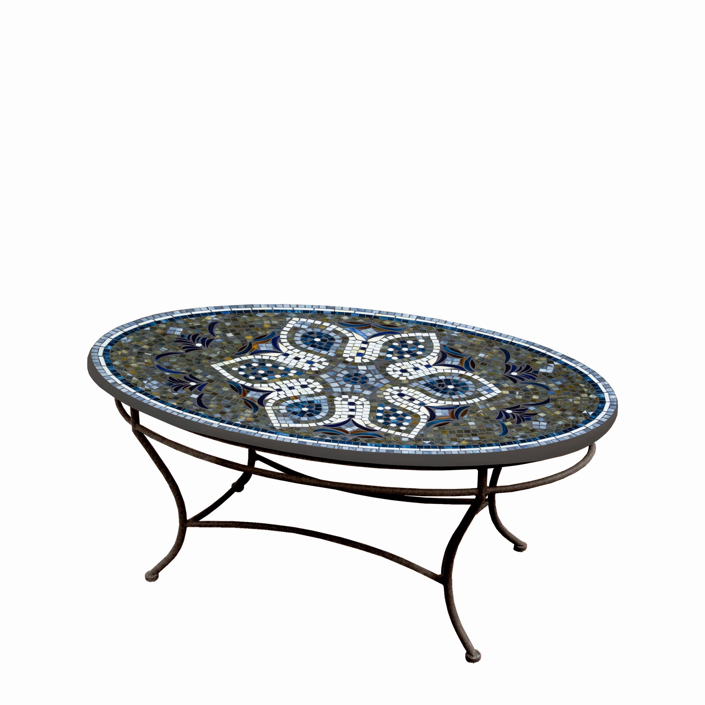 42" Oval Mosaic Stone Top Coffee Table