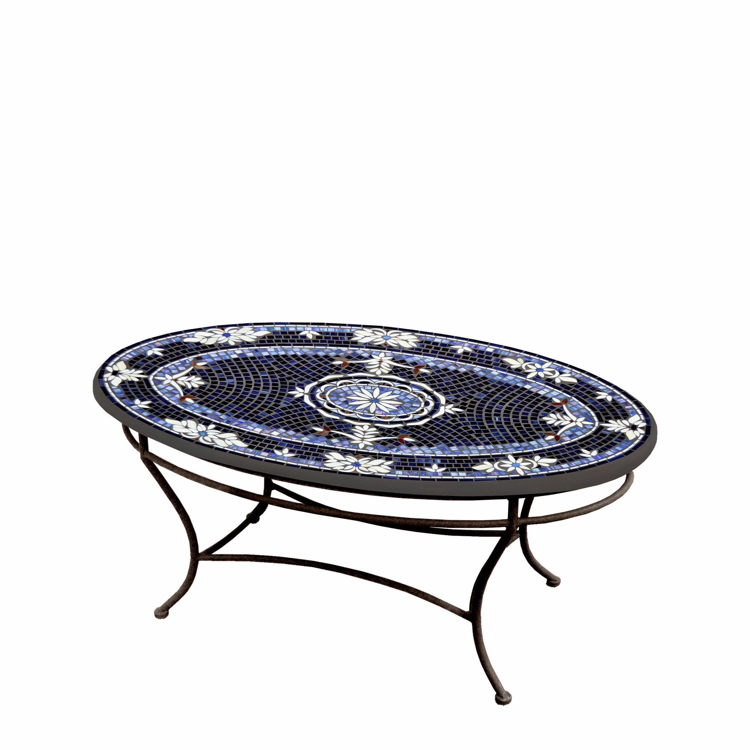 42" Oval Mosaic Stone Top Coffee Table